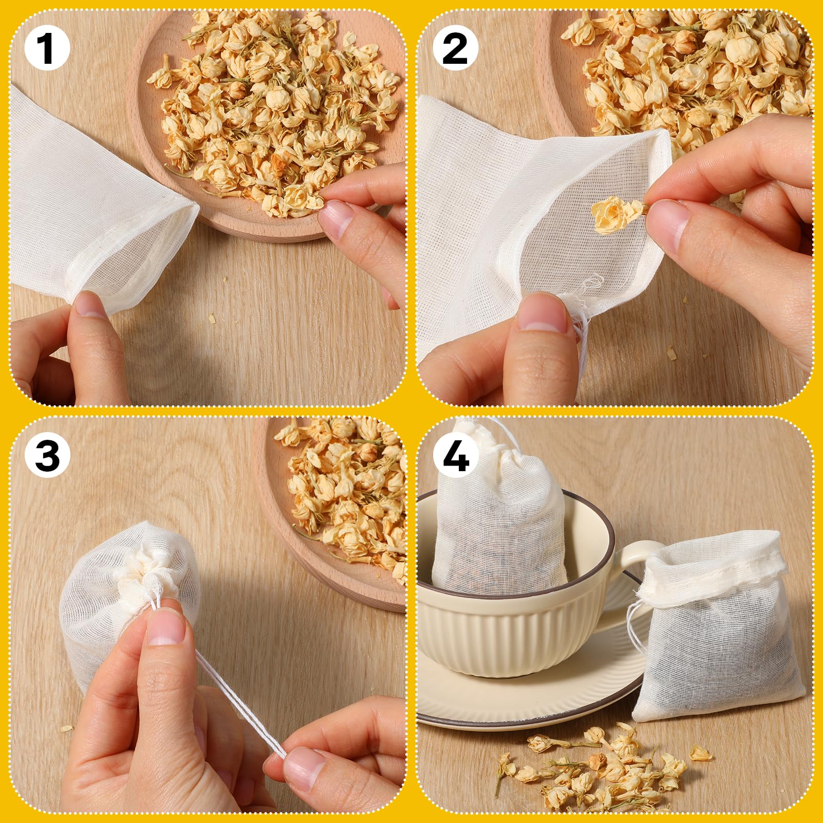 24pcs Reusable Muslin Spice Bags - 6x4 Inch Drawstring Tea Bags For Straining, Cooking, Soup