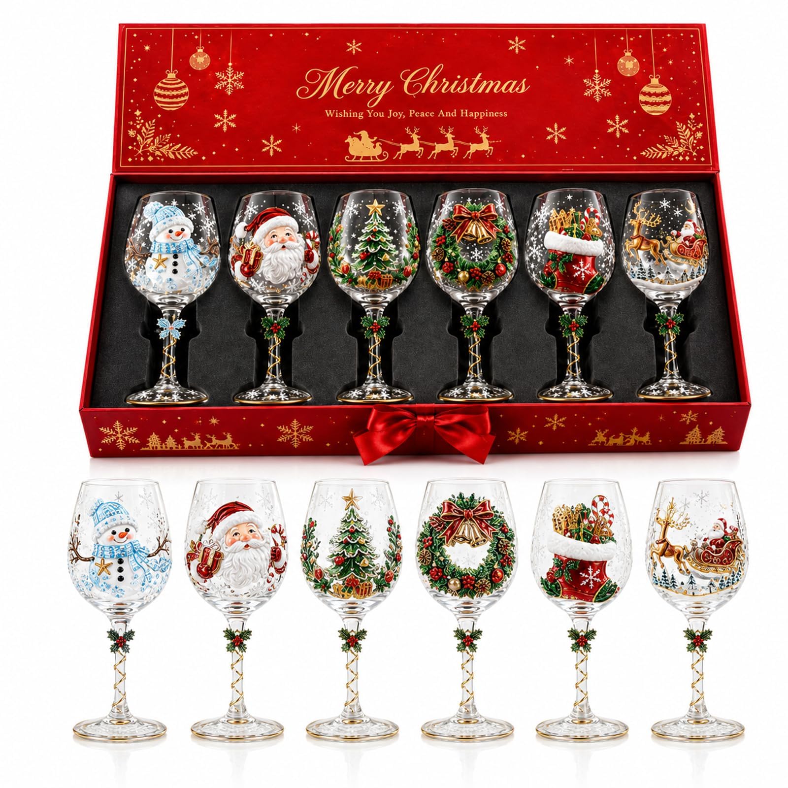 Bicchieri di vino di Natale 3D, calice di vacanza sollevato