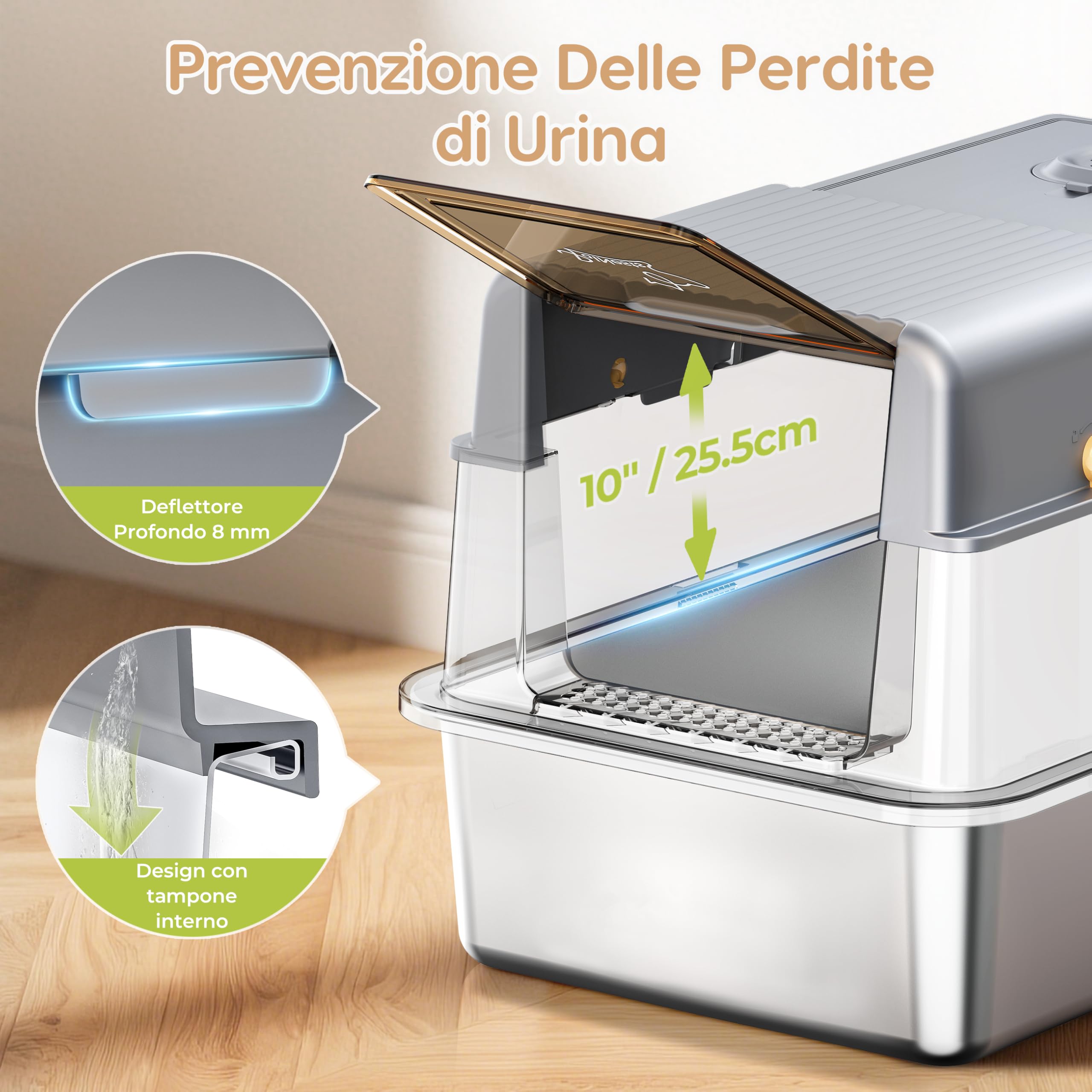 PalNests Lettiera per Gatti in Acciaio Inox, Lettiera per Gatti XXL con Coperchio Ribaltabile a 105° e Paletta, Lettiere in Metallo Rimovibile con Carbone Attivo, con Deodorante per Lettiere per Gatto