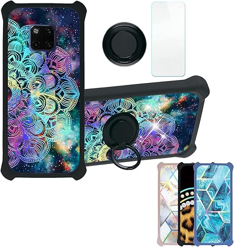 Funda para Huawei Mate 20 PRO compatible con Huawei Mate 20 PRO con protector de pantalla de vidrio templado, PC + TPU 2 en 1, soporte de anillo,
