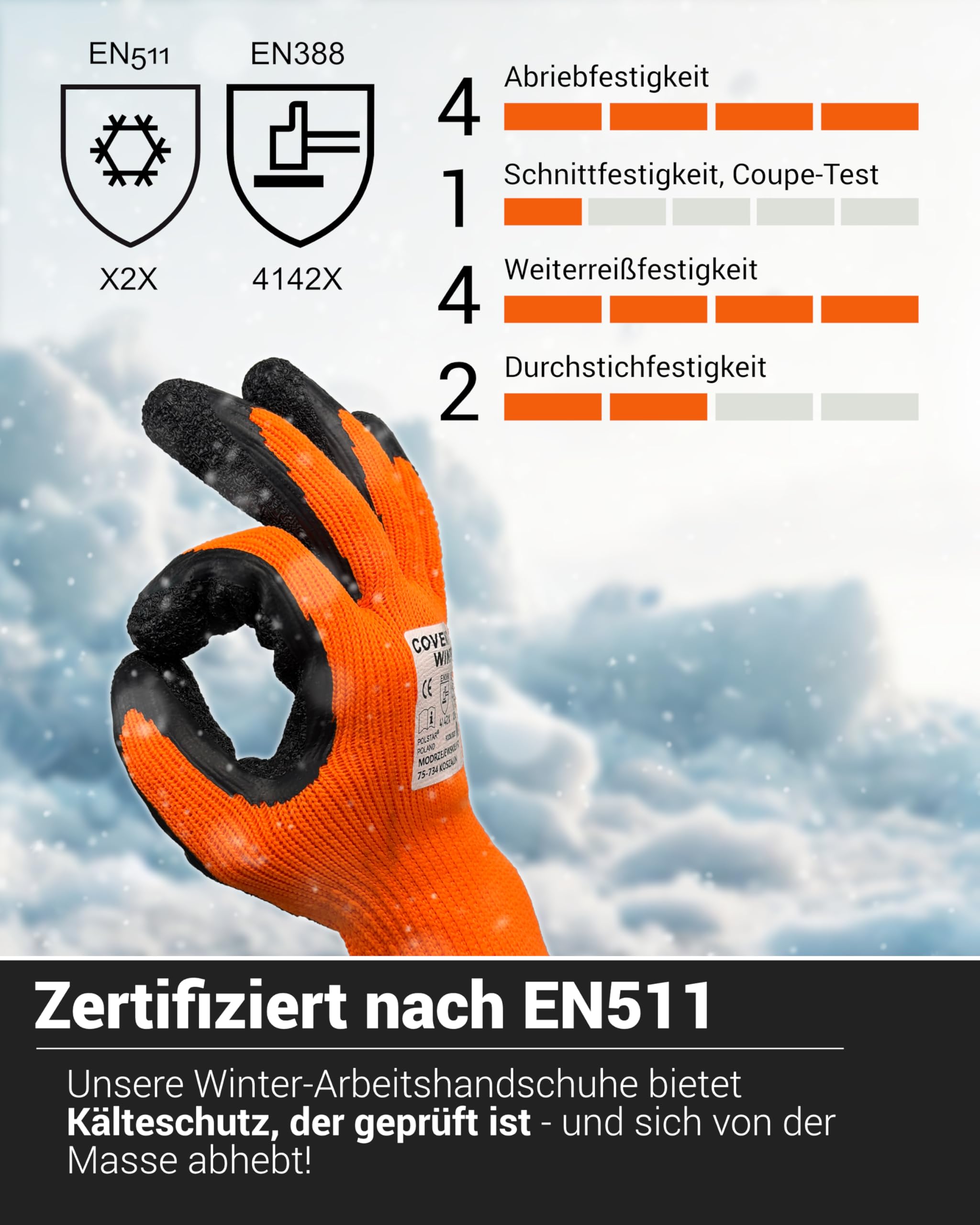 Trevendo Guantes de invierno aislados – 36 pares – Covent Winter – Certificado EN511 para protección contra el frío – Guantes de seguridad – Guantes de trabajo – Tiempo frío – Uso flexible – Talla 10