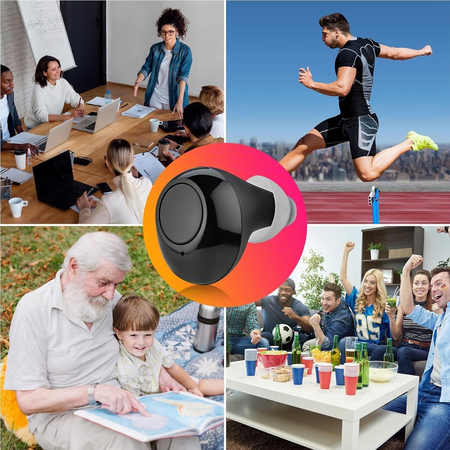 MEDca Premium Dispositivo audio personale nell'orecchio di nuova generazione con riduzione del rumore Set da 2 pezzi ITE ricaricabile, custodia di ricarica portatile Sound Assist per adulti e anziani