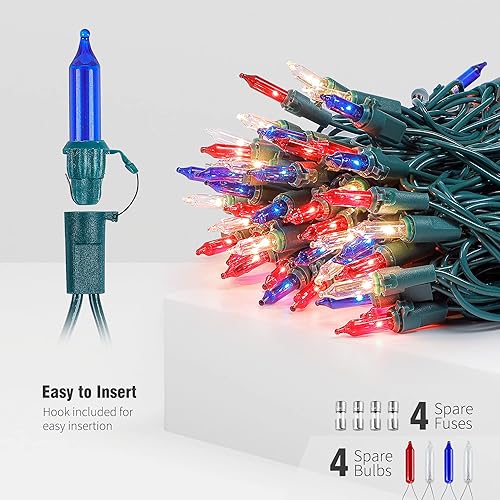 Miniatura 9 de Hopolon Juego de 50 mini luces incandescentes de Navidad color rosa y morado, cable verde de 13 pies con certificación UL para árbol de Navidad,