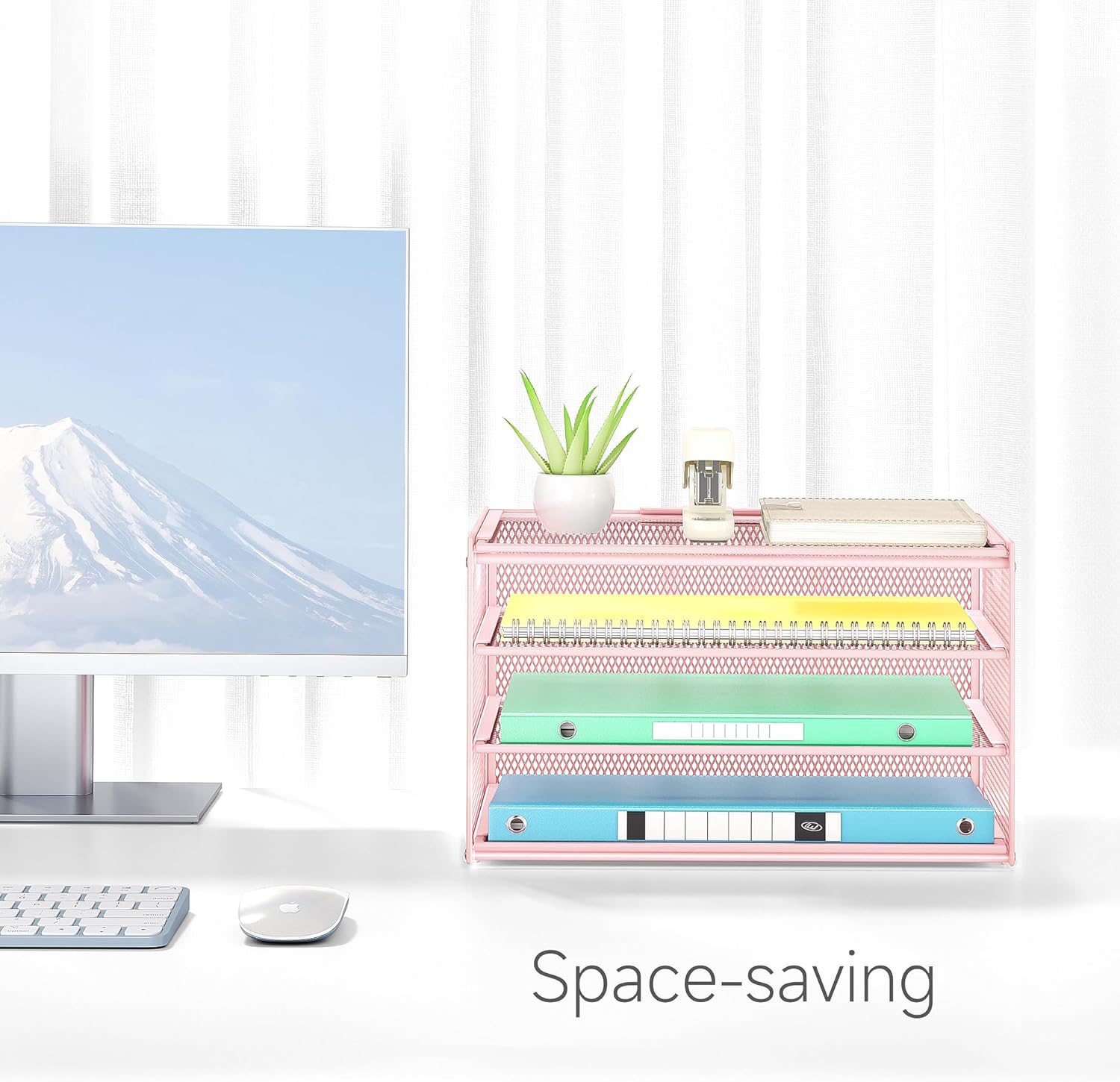 Lavatino 3-Tier Letter Tray Desk Paper Organizer – Pink Mesh Metal File Tray Organizer for Desk, Office Supplies & Home Organization | Fits A4/Letter Paper, Mail, Magazines and Office Accessories - Image 8