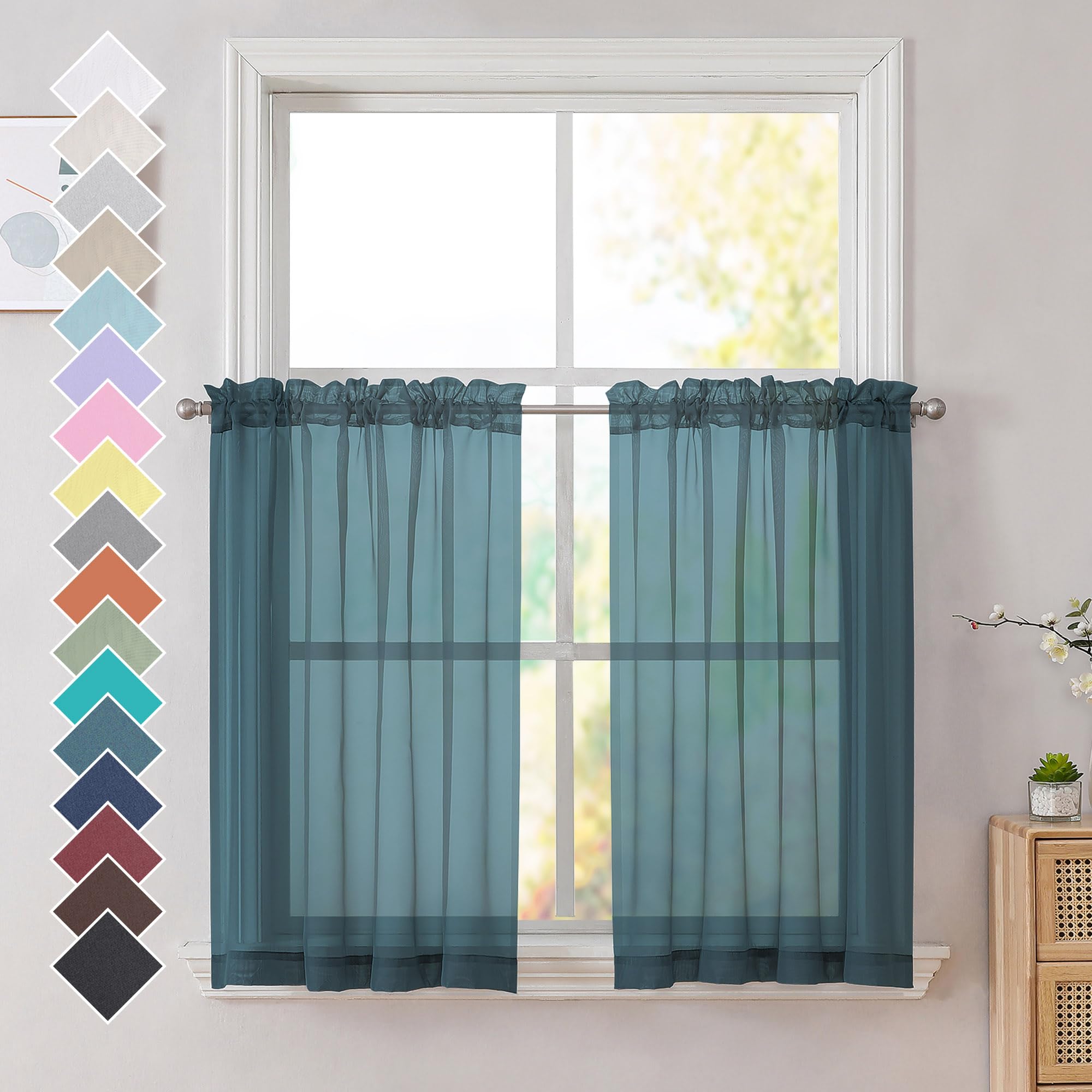 Valance Short Short Curtain Valances OVZME Sage Green Sheer Valance - 2 Panel Short ...