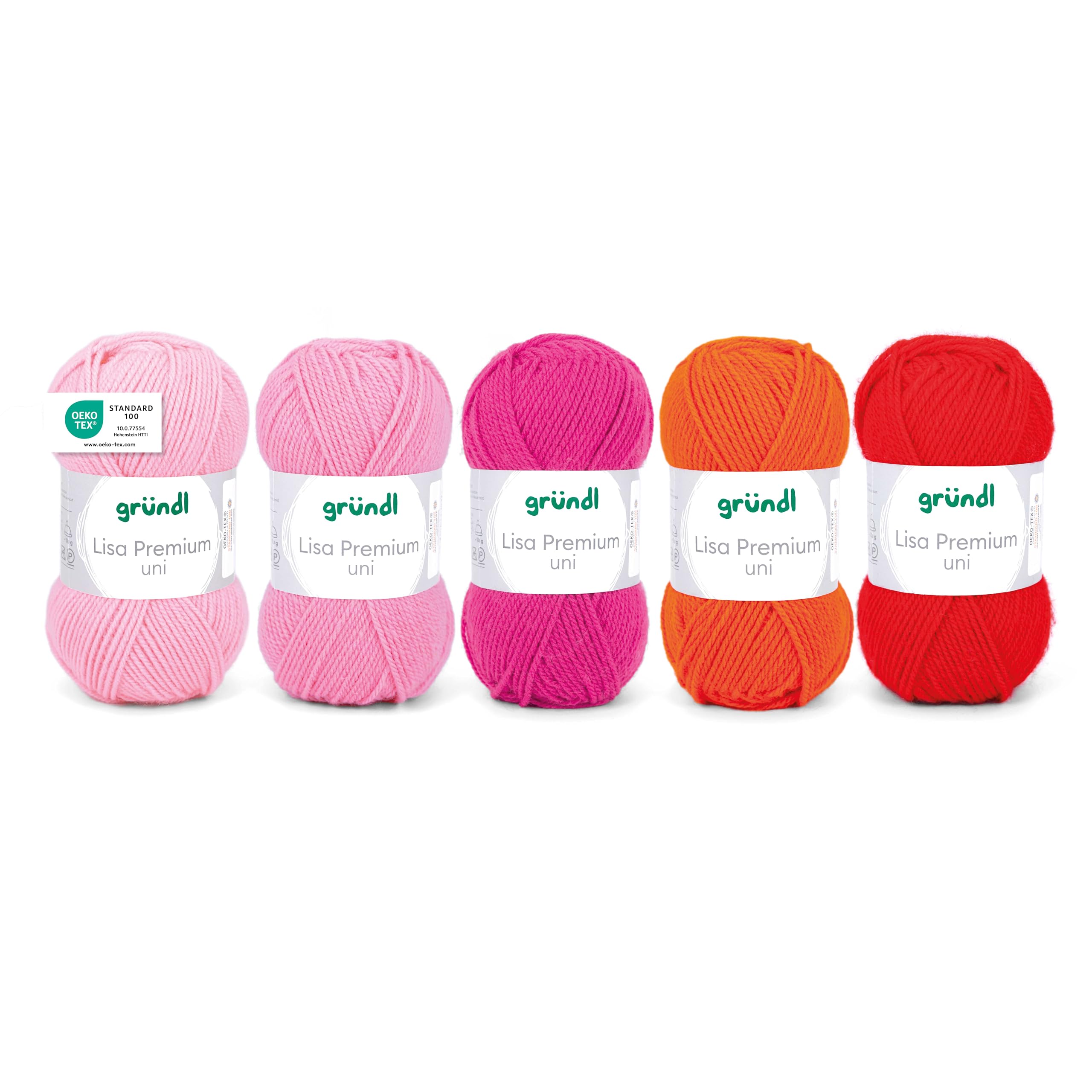 Gründl Wolle Lisa Premium Plain - Yarn for Knitting - Knitting Yarn - Crochet Yarn - Soft and Skin Friendly - 100% Polyacrylic 5 Balls 50 g / 133 m - Needle Size 3.5-4.5 - Pink/Orange/Red