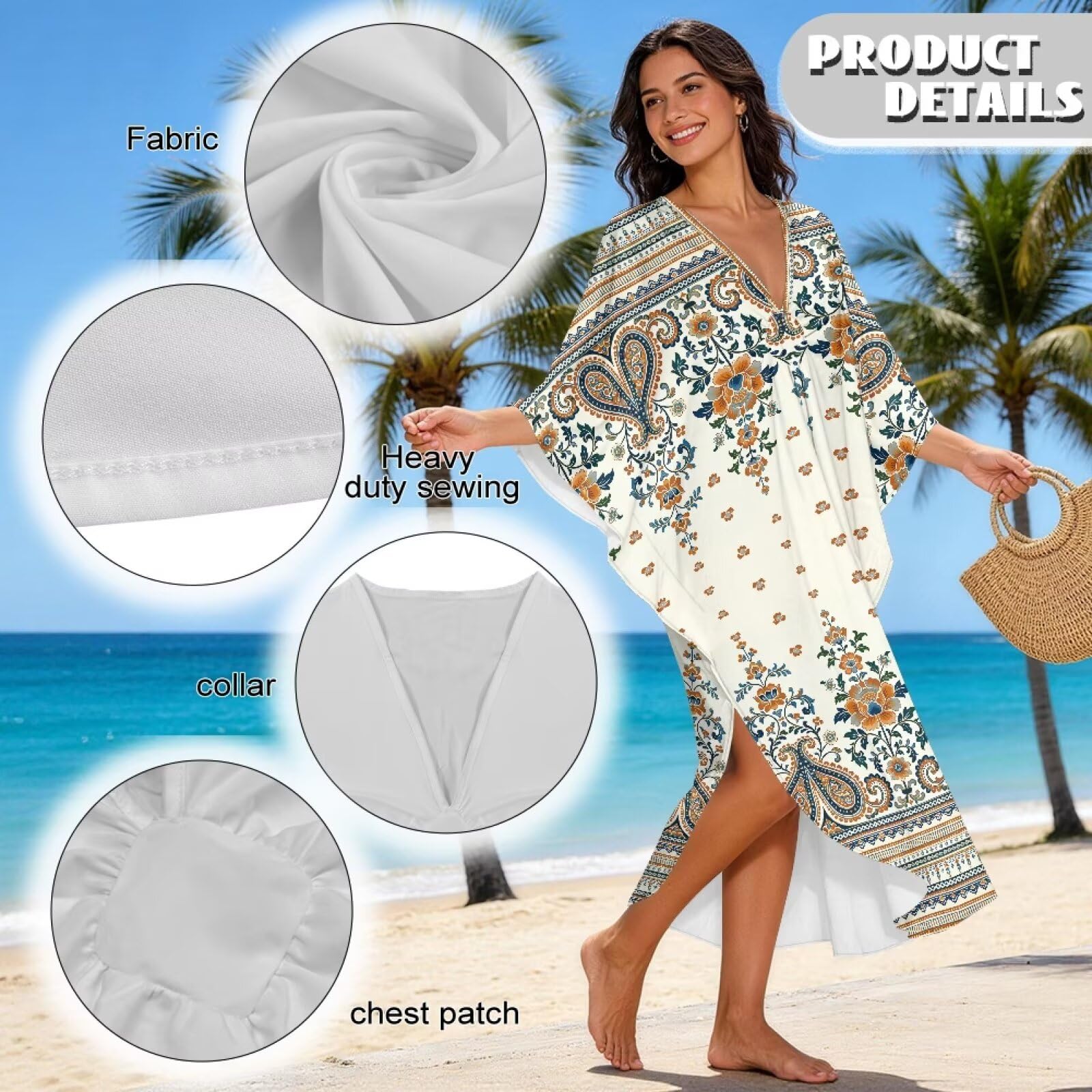 Xoenoiee Caftano da spiaggia da donna, taglie forti, con scollo a V, maniche a pipistrello, copricostume da bagno per piscina, crociera