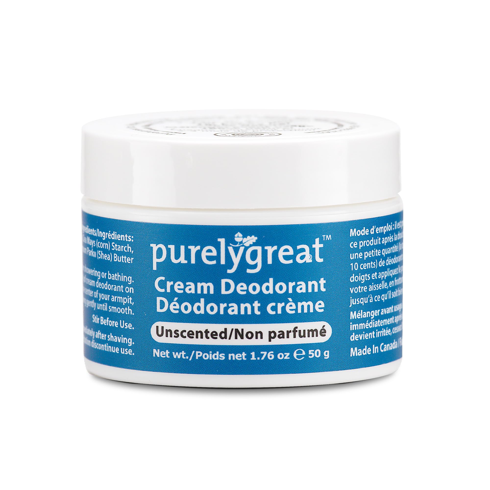 Purelygreat Natural Unscented Cream Deodorant for Women & Men | Aluminum Free Deodorant Women & Men | Vegan & Long Lasting Odor Control | Chemicals, Parabens, BPA & Cruelty Free | 1.76 oz