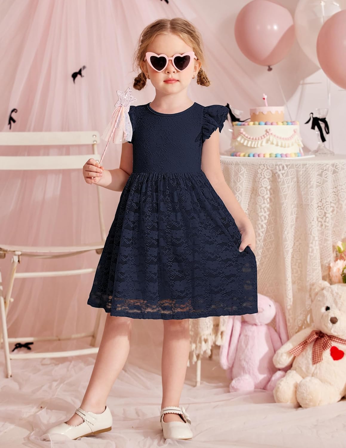 Arshiner Flower Girl Dress Toddler Lace Tutu Ruffle Sleeve Wedding Birthday Party Tulle Dresses - Image 5