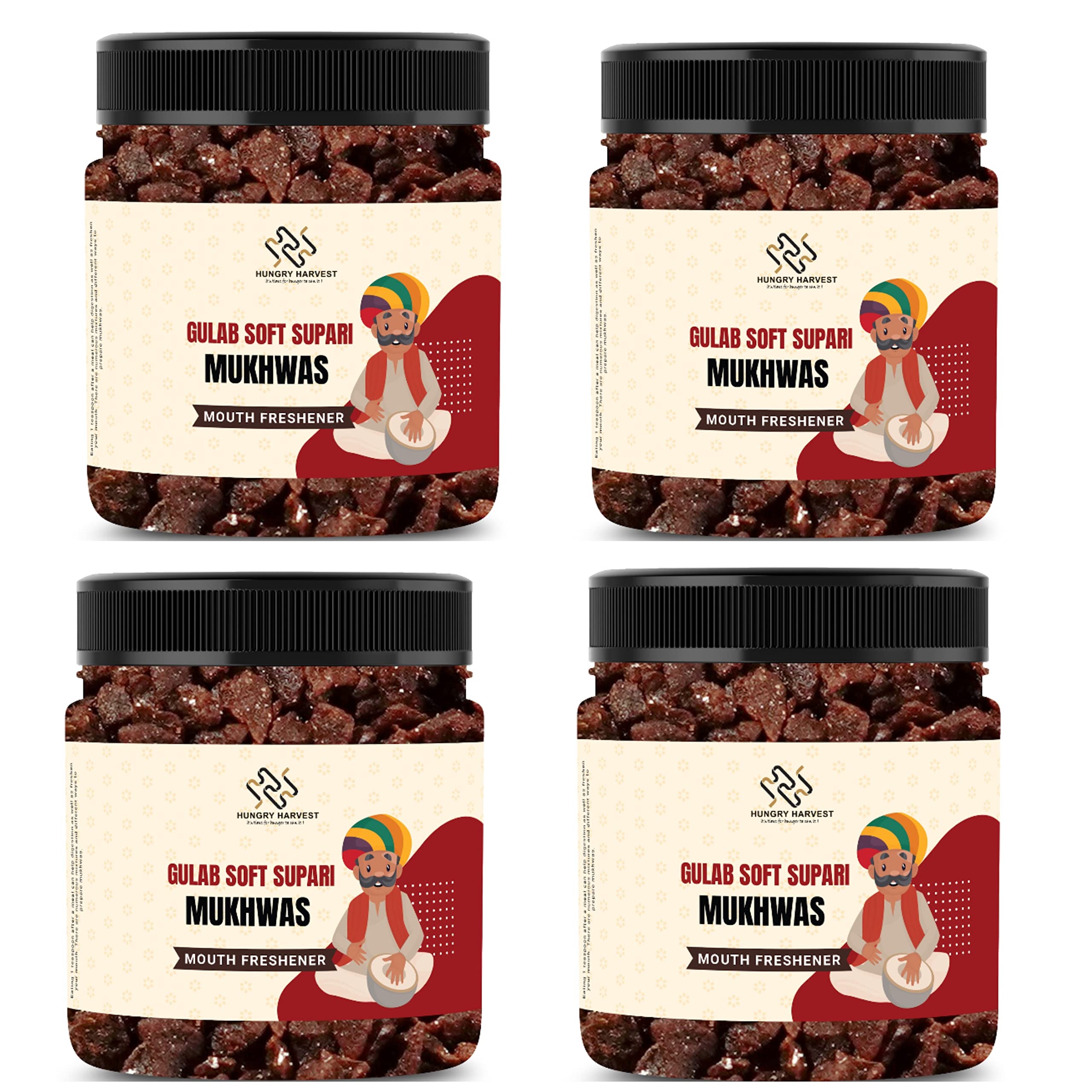 Hungry Harvest Combo Pack of 4 Soft Gulab Supari 300 gms Each Total 1200 gms Mouth Freshener Sweet Rose supari [Jar Pack]