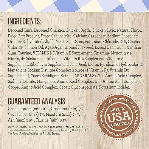Miniatura 8 de Merrick Purrfect Bistro Alimento húmedo enlatado para gatos, paté de receta de atún, alimento natural sin granos con vitaminas y minerales añadidos,