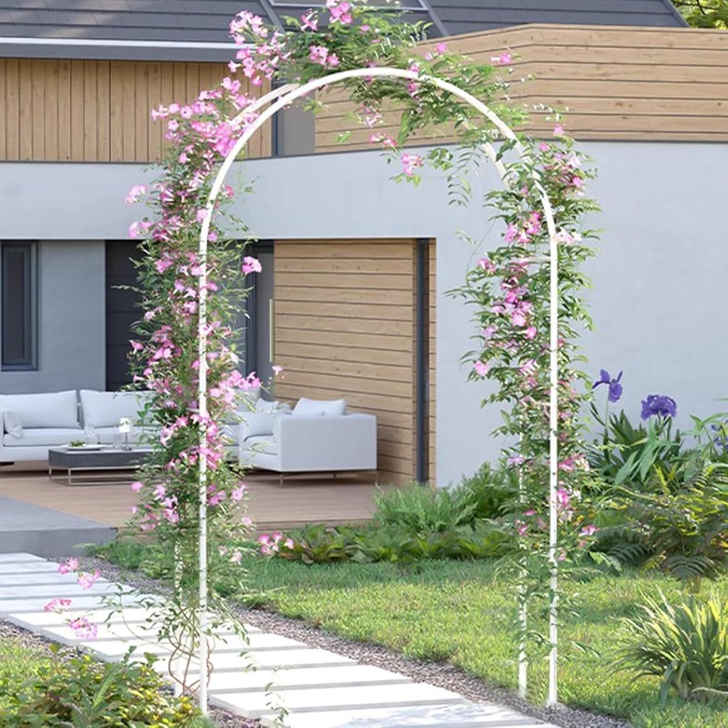 Metal Garden Arbor, Wedding Arch Trellis for Climbing Plants, Outdoor Archway for Party, Lawn Decoration, Easy Assembly(White)