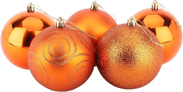 Christmas Concepts® Pack of 5-100mm Large Baubles - Shiny, Matte & Glitter Design - Christmas Decorations (Copper)