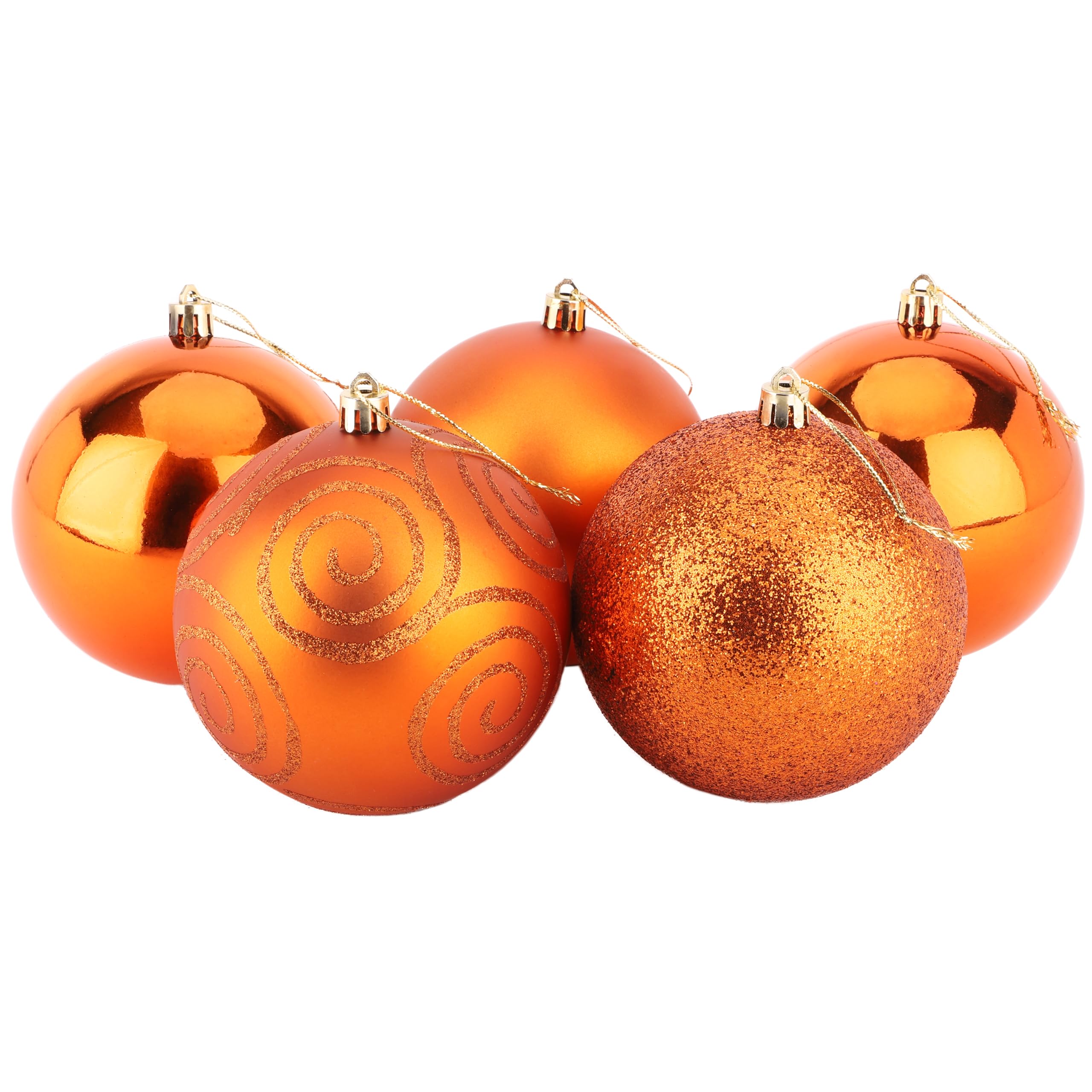 Christmas Concepts® Pack of 5-100mm (4") Large Baubles - Shiny, Matte & Glitter Design - Christmas Decorations (Copper)