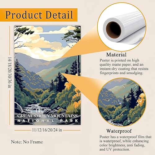 Miniatura 5 de Great Smoky Mountains National Park, National Parks Wall Poster, Great Smoky Mountains, Abstract Nature Landscape Forest Wall Art Pictures for