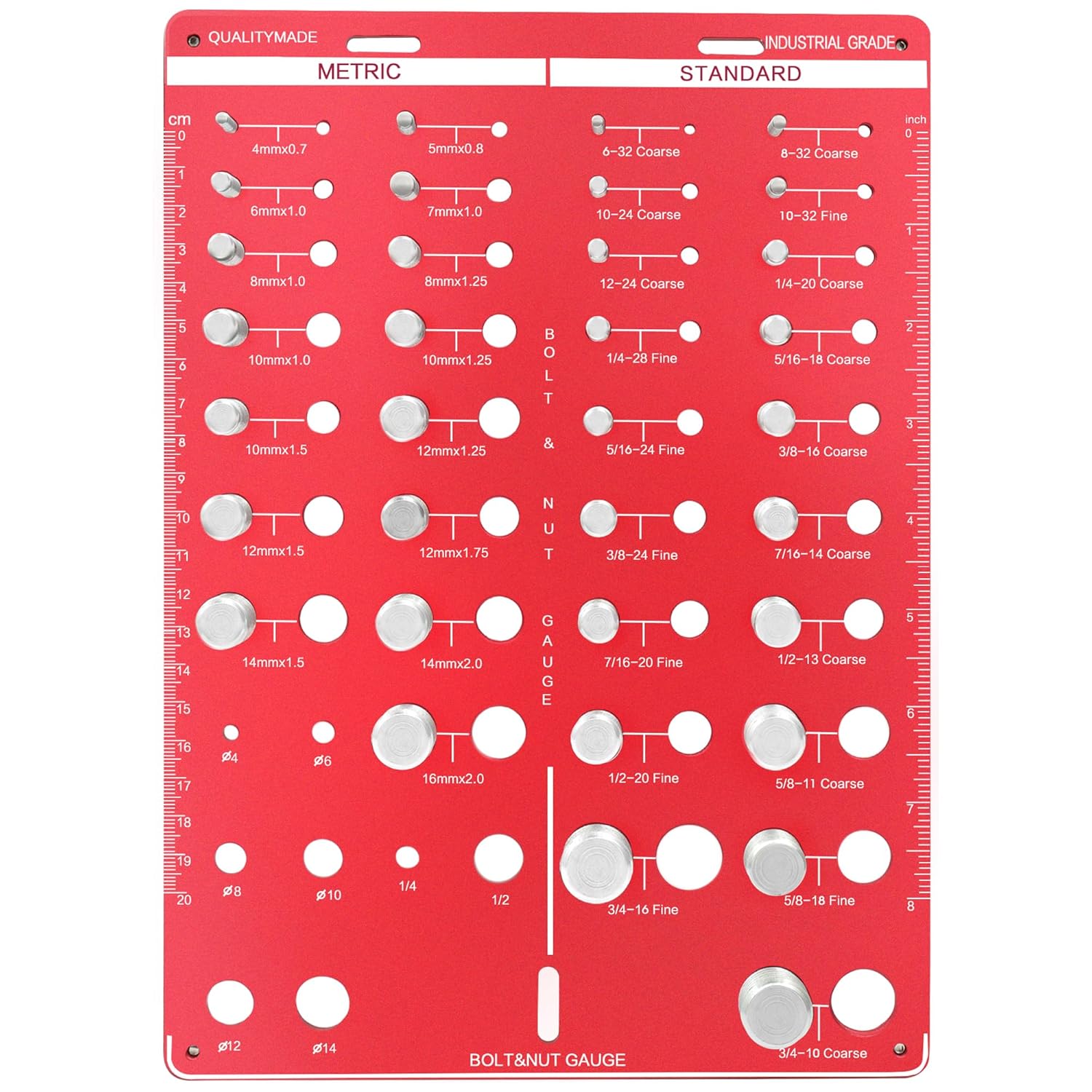 Thread Checker, 55 Bolt Size and Thread Gauge, Bolt Thread Identifier 20 Standard & 16 Metric, Bolt Identifier Board, Nut and Bolt Thread Checker Gauge Wall-Mountable with 19 Drill Bit Gauge