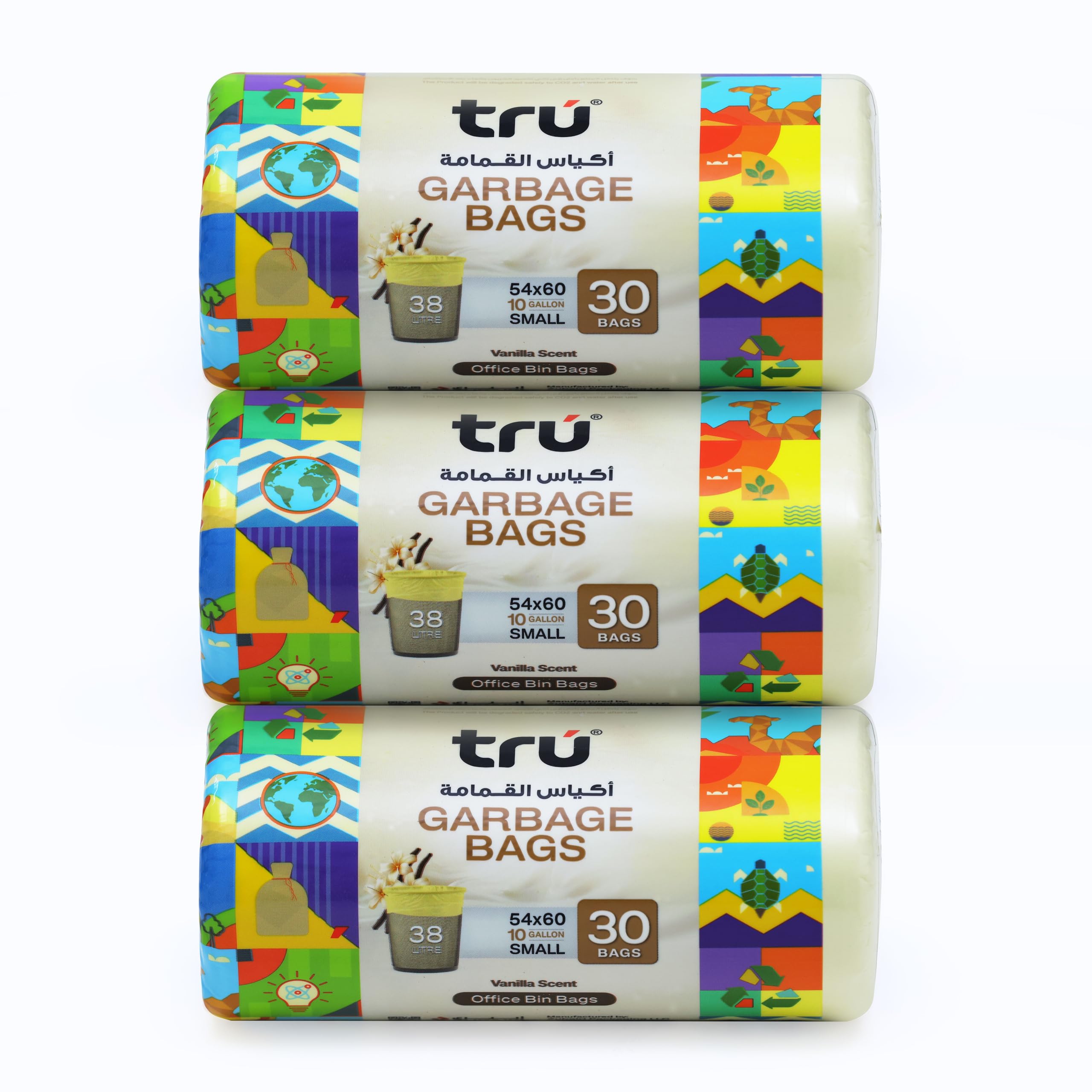 tru® Vanilla Scented Garbage Bags Compact Roll 54x60cm 10Gallon (30pc x 3 Rolls) 90bags