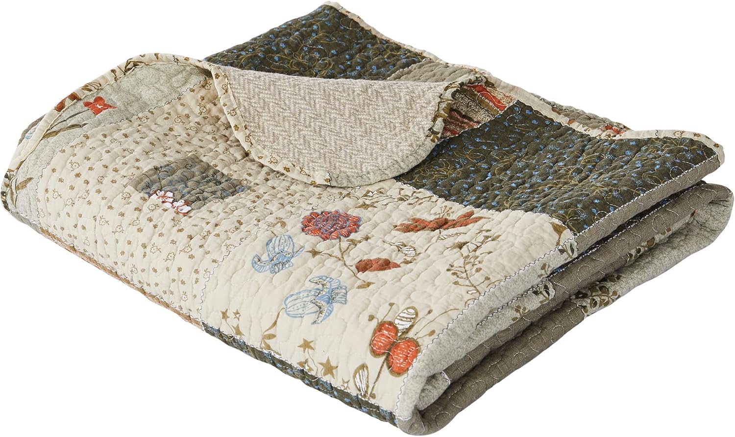 Benjara 50 x 60 Cotton Quilted Throw Blanket with Fill, Wild Flowers, Multicolor