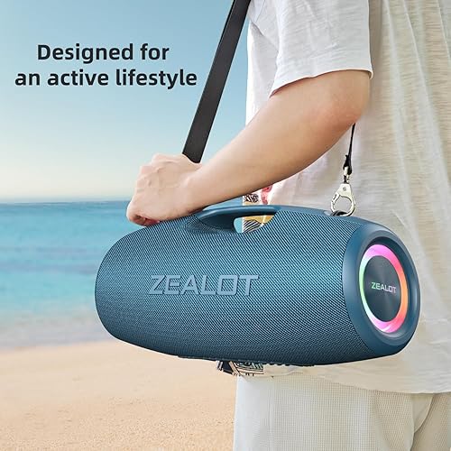 Miniatura 4 de ZEALOT Altavoz Bluetooth inalámbrico portátil de 120 W para exteriores con subwoofer, IP67 impermeable, ecualizador, luz LED, BT 5.3, 40 horas de