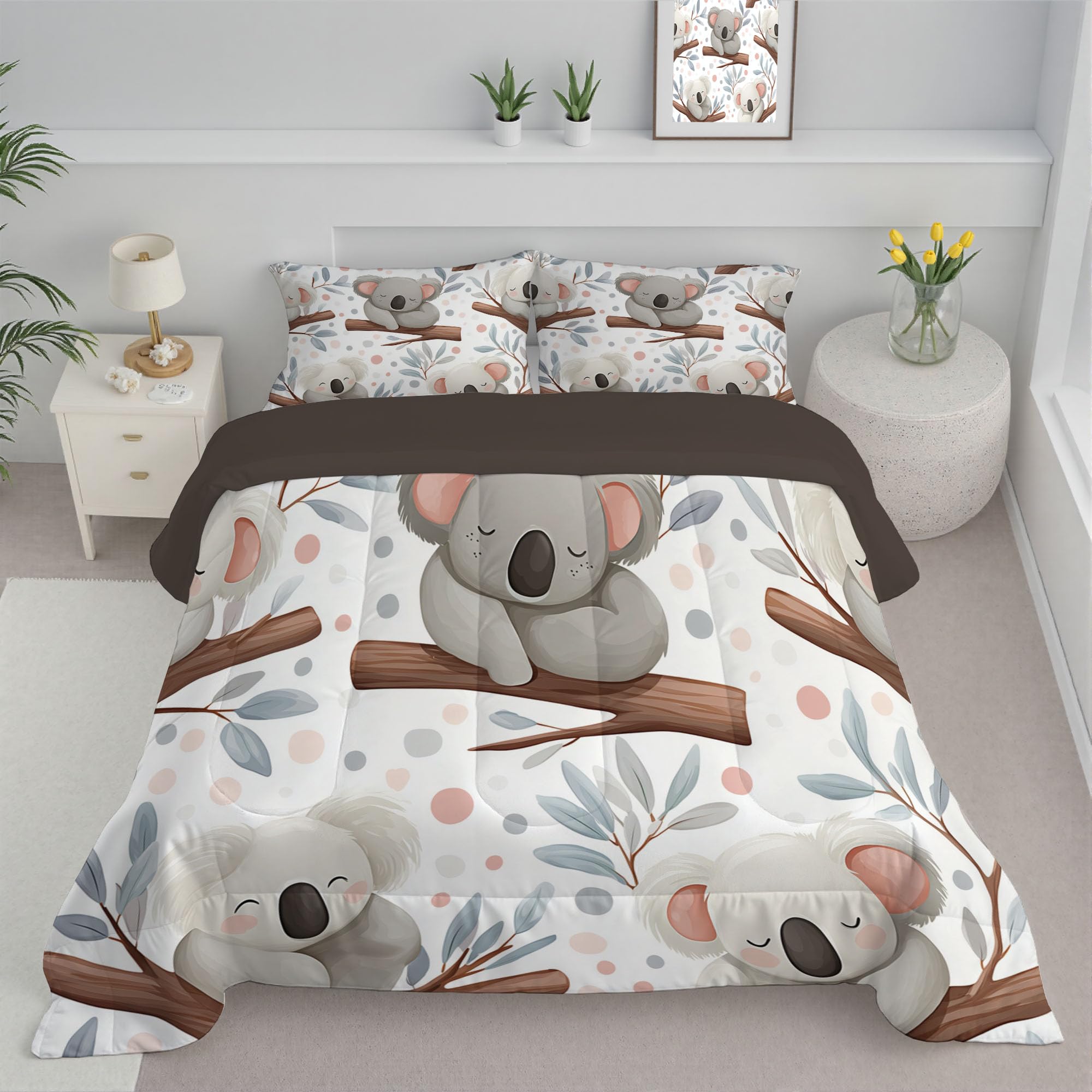 Couette 4 saisons 140x200 réversible et légère sans housse avec motif koala bleu
