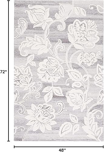 Miniatura 2 de SAFAVIEH Jardin Collection - Alfombra decorativa, 4 x 6 pies, gris y marfil, mezcla de lana floral hecha a mano, ideal para zonas de alto tráfico en