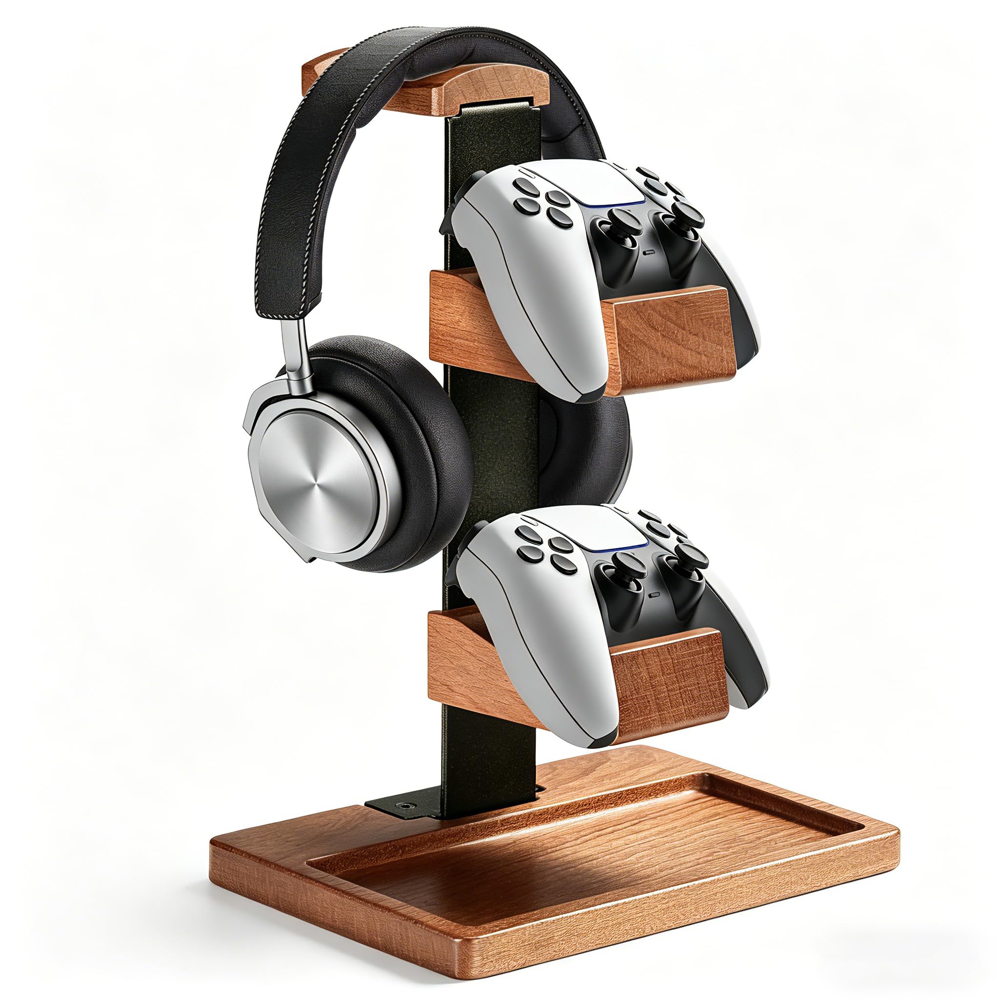 Support en Bois pour Manette et Casque, Porte-Casque en Bois, Rangement de Bureau, Accessoires de Bureau universels compatibles avec PS5, PS4, Xbox One et Nintendo Switch