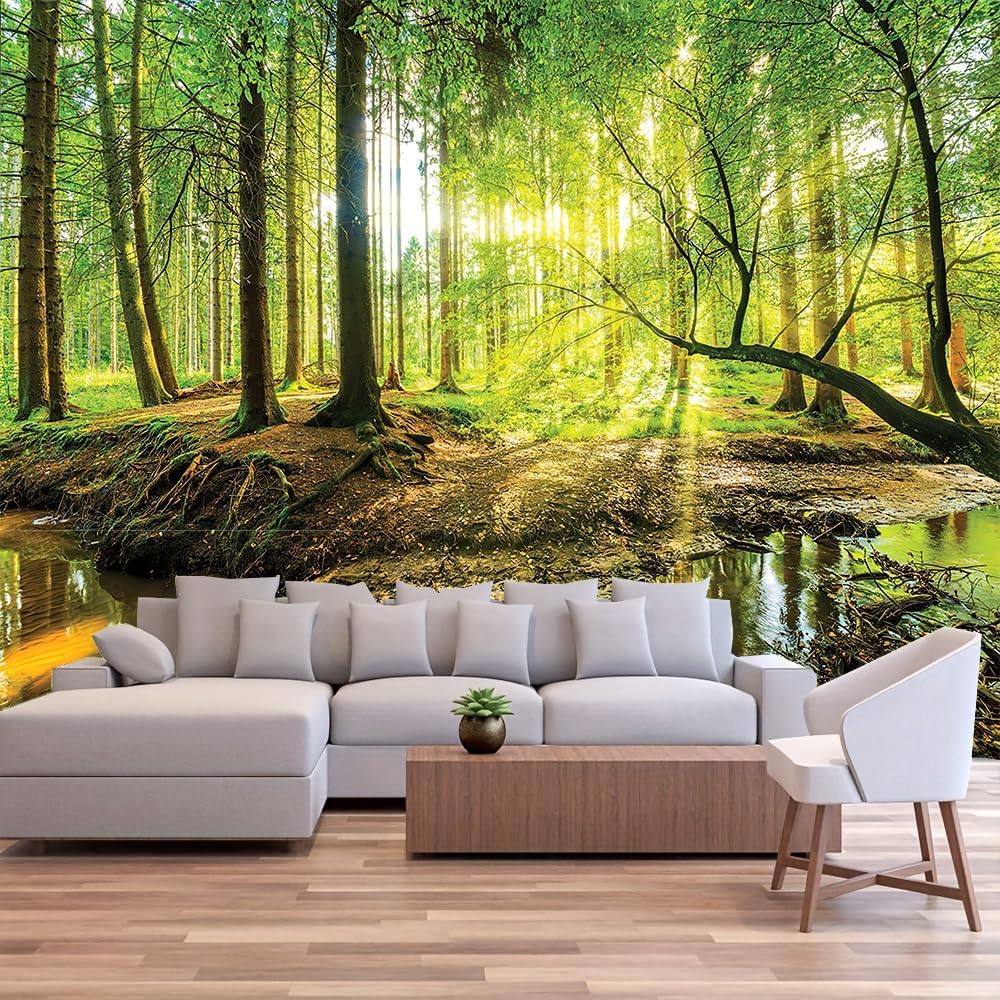 Papier peint panoramique forêt anti-imperfection revêtement mural intissé 3D