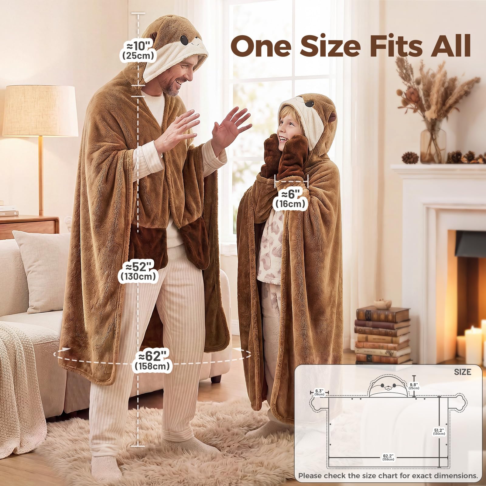 Mewaii Tragbare Decke mit Kapuze und Ärmeln,Kuscheldecke mit Handschuhen Weiche Flanell Sherpa Decke für Damen und Herren Ideal für Zuhause Reisen und Tierliebhaber