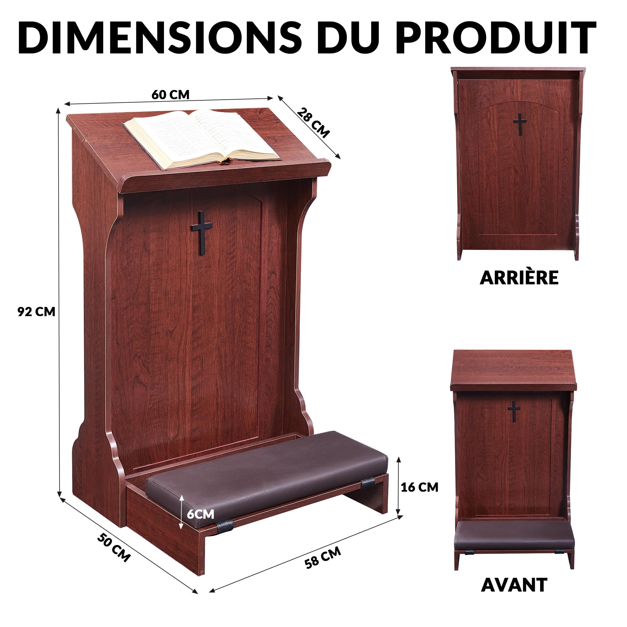 Banc de prière avec Coussin, Prie-Dieu en Bois pour la Maison,Chaise de prière Pliante pour s'agenouiller à l'église - Cadeaux Religieux pour Le culte et la méditation