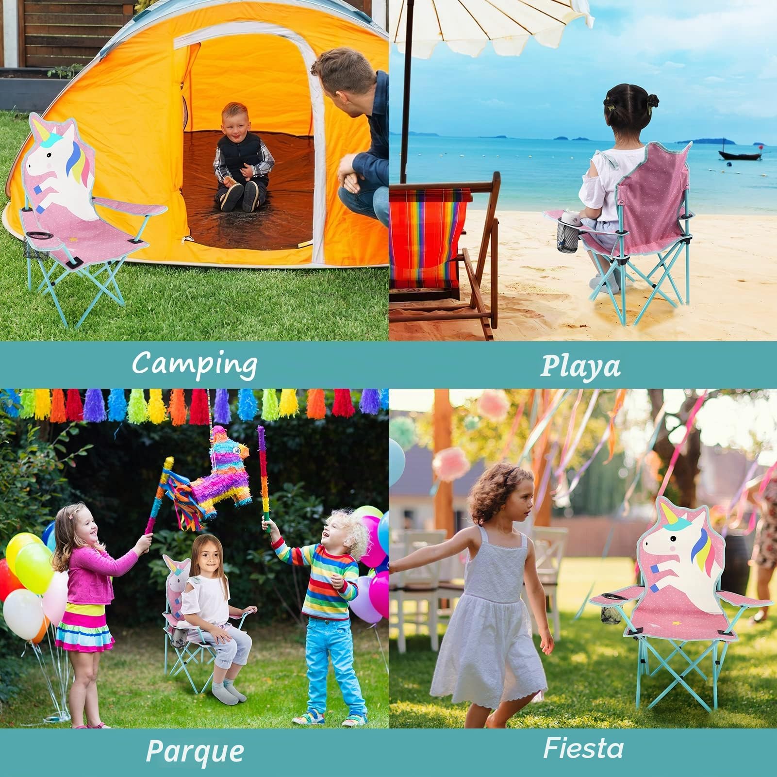 Meng Jiaran Silla de camping plegable de unicornio para niños, tela Oxford
