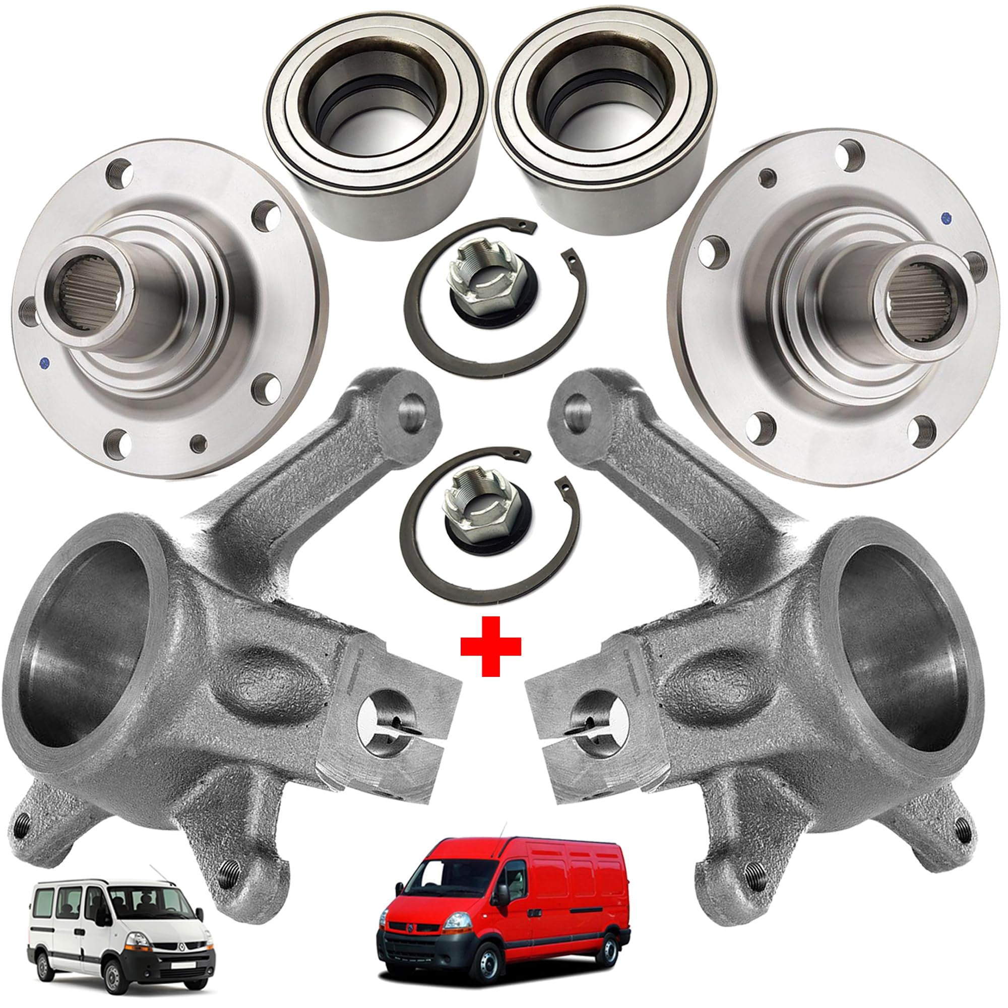 Kit Réparation AVEC 2 Porte Fusées ET 2 Moyeux ET 2 Roulements de Roue Avant Gauche et Avant Droit 24 mm compatible pour INTERSTAR X70 MOVANO A X70 MASTER II - 7701206740 4403023 4403024