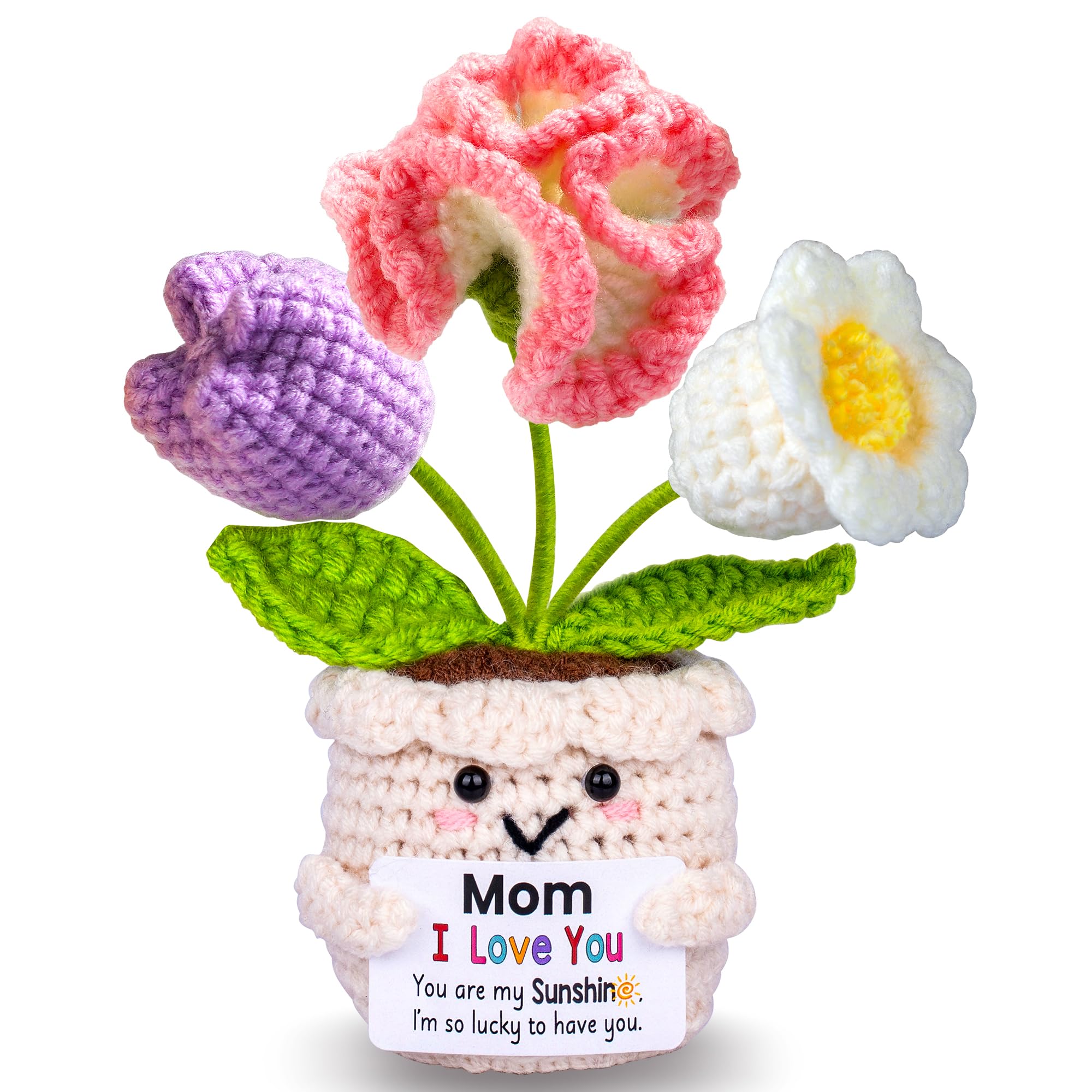 Mothers Day Mom Gifts for Mom, Gifts for Moms from Daughter Son, Mother's Day Birthday Gift for Moms Mother in Law Step Mama, Cute Handmade Crochet 3 Flowers Pot Doll I Love You Present for Mum - 2