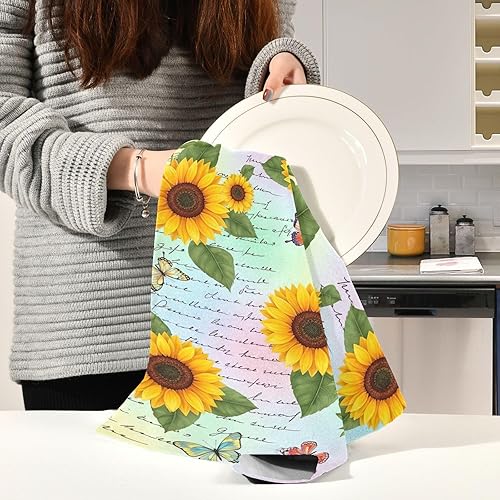 Miniatura 6 de GAIREG Retro Sunflowers Butterflies Kitchen Towel Pack, 28x18 Inch Absorbent Spring Hand Towel