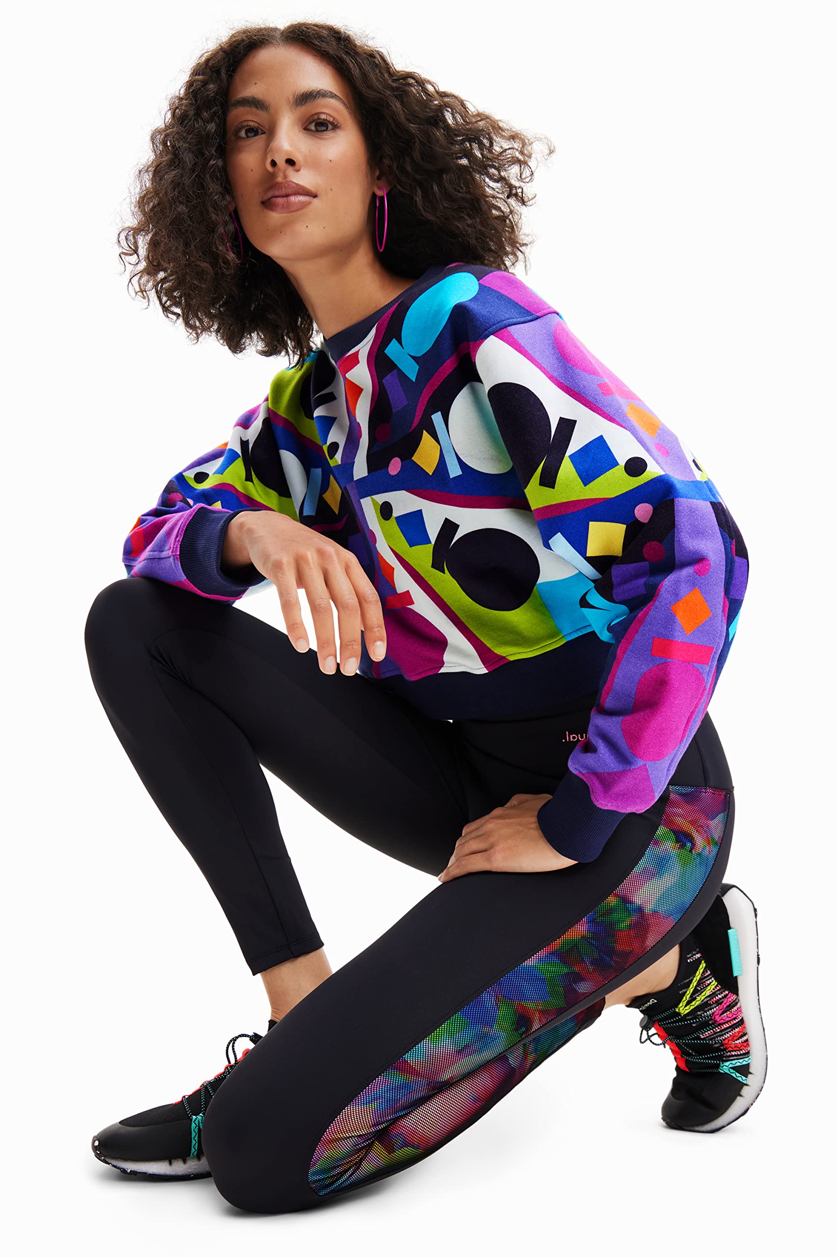 Desigual Tulip Floral Side Black Sport Leggings 23SWKK03