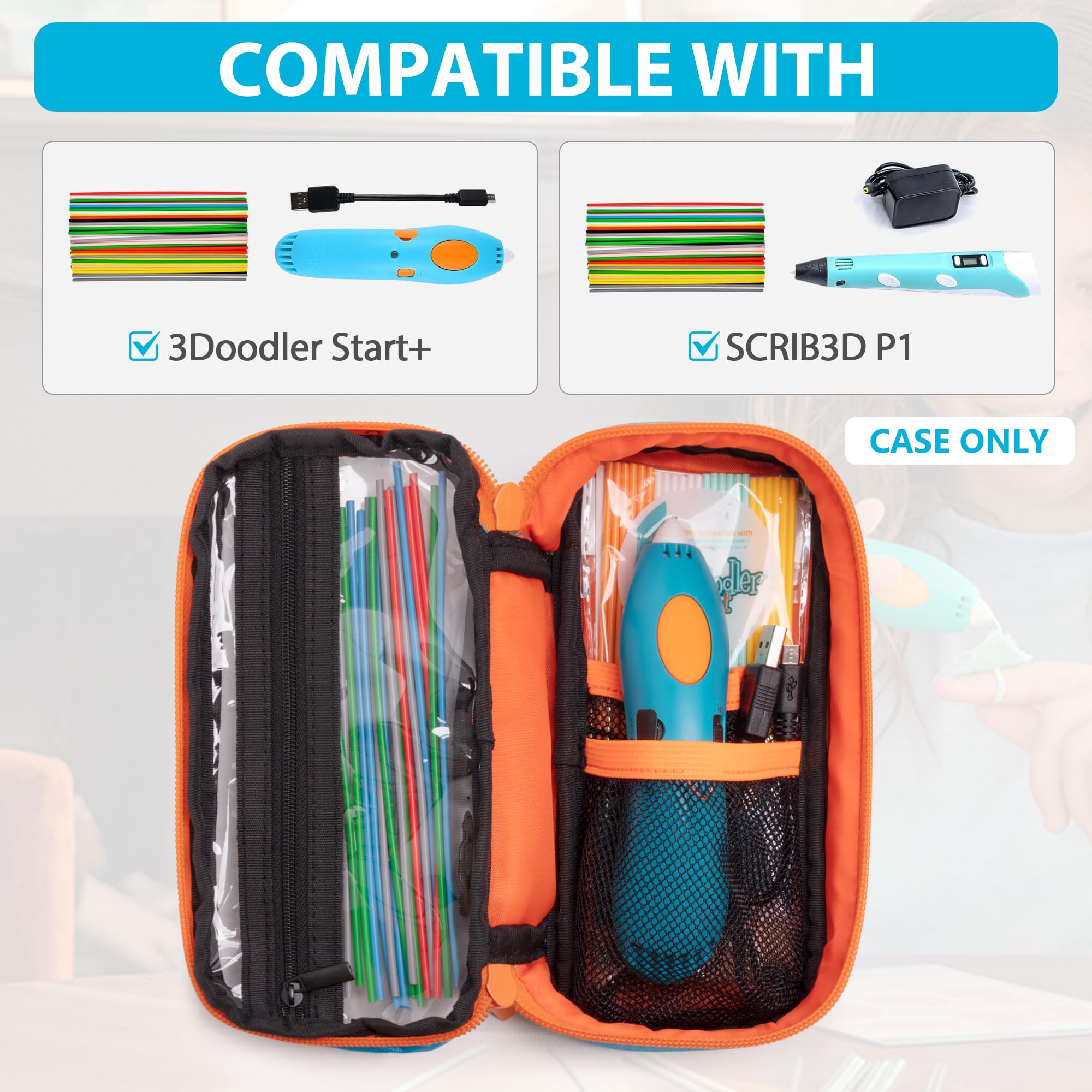 Yarwo Custodia per penne da stampa 3D compatibile con 3Doodler Start, penna da stampa 3D SCRIB3D P1, custodia per ricariche di filamenti per stampanti 3D Caricabatterie micro USB
