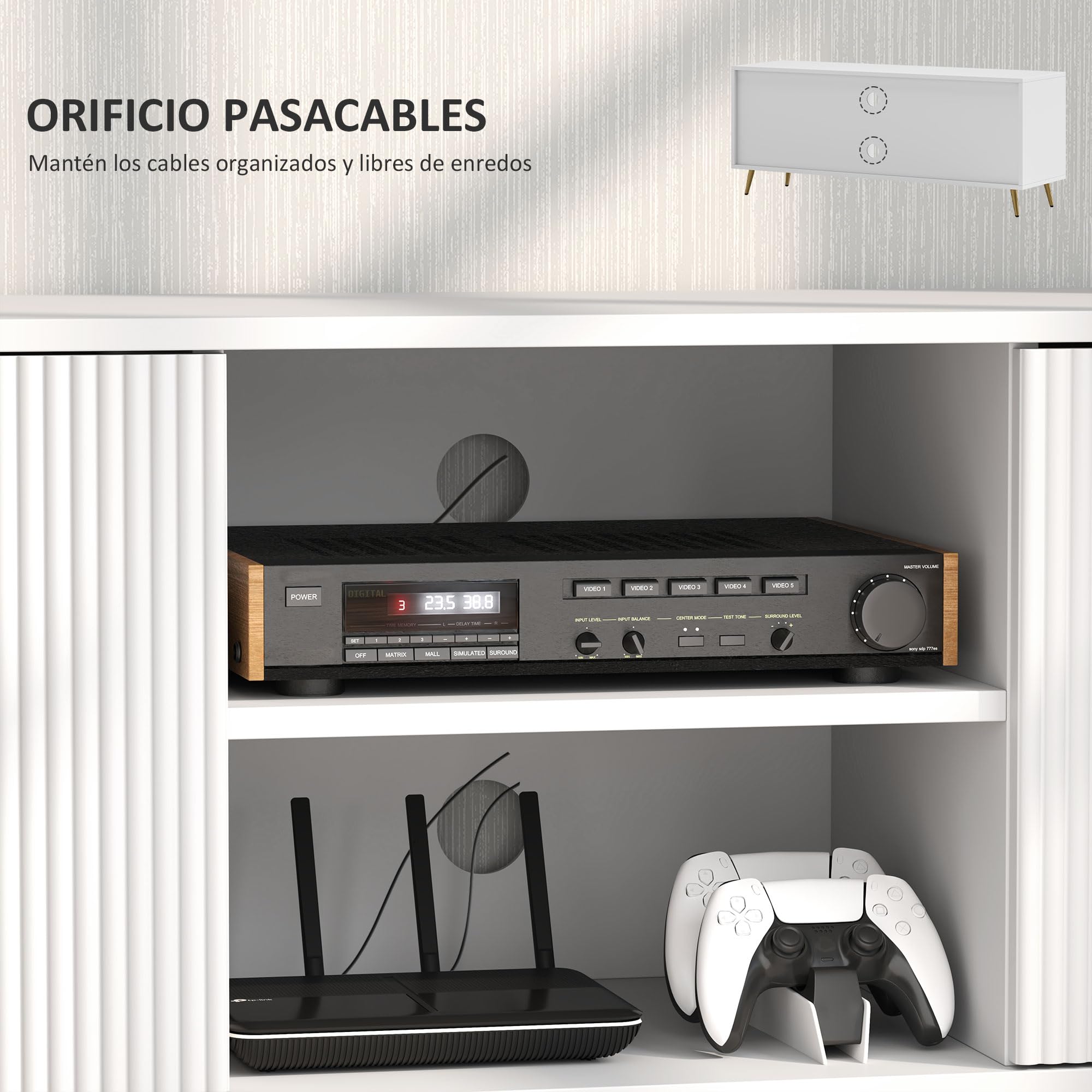 HOMCOM Mueble de TV Moderno para Salón 55 Pulgadas 120x35x48 cm Blanco | 2 Compartimentos Abiertos, 2 Puertas, Mueble para Televisión