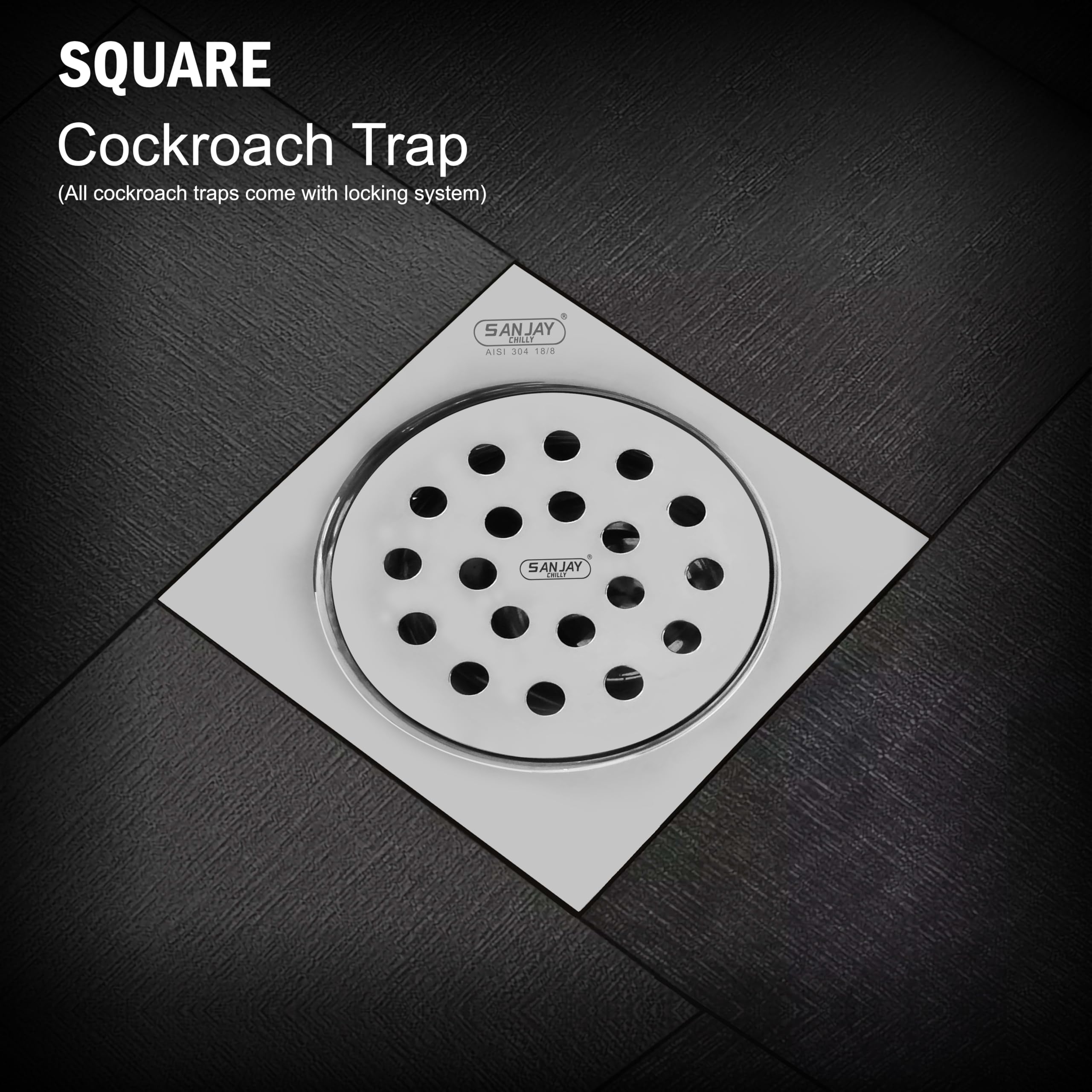 Sanjay Chilly Square Floor Drainer for Bathroom | Floor Drain Jali with Cockroach Trap Bathroom Gratings | Stainless Steel 304 Grade Sink Strainer Kitchen Hair Catcher (4 x 4 INCHES) 2