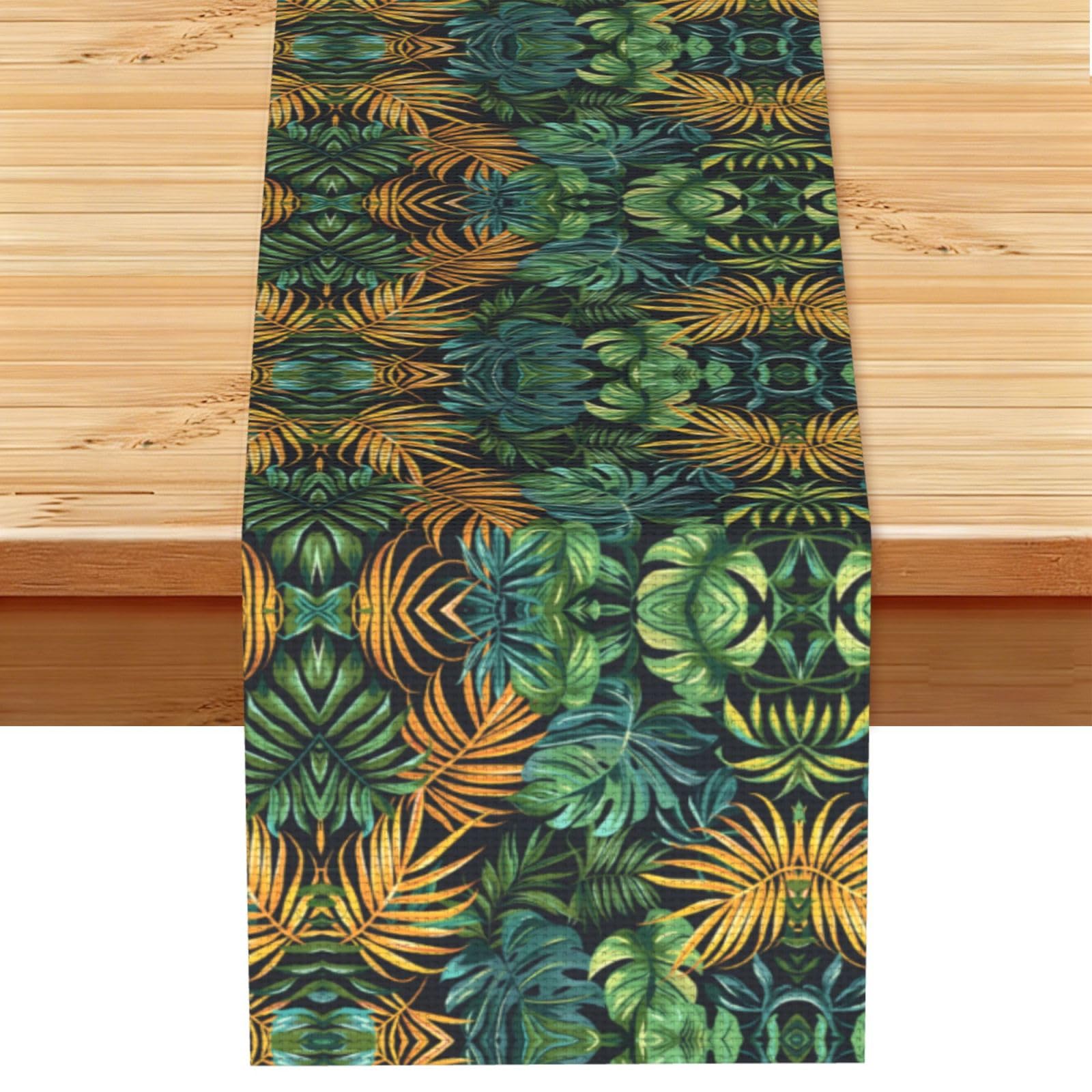 Bold Orange Green Foliage Printed Table Runner 13 x 72, Wrinkle Resistant Decor for Dining Table Coffee Table Fireplace