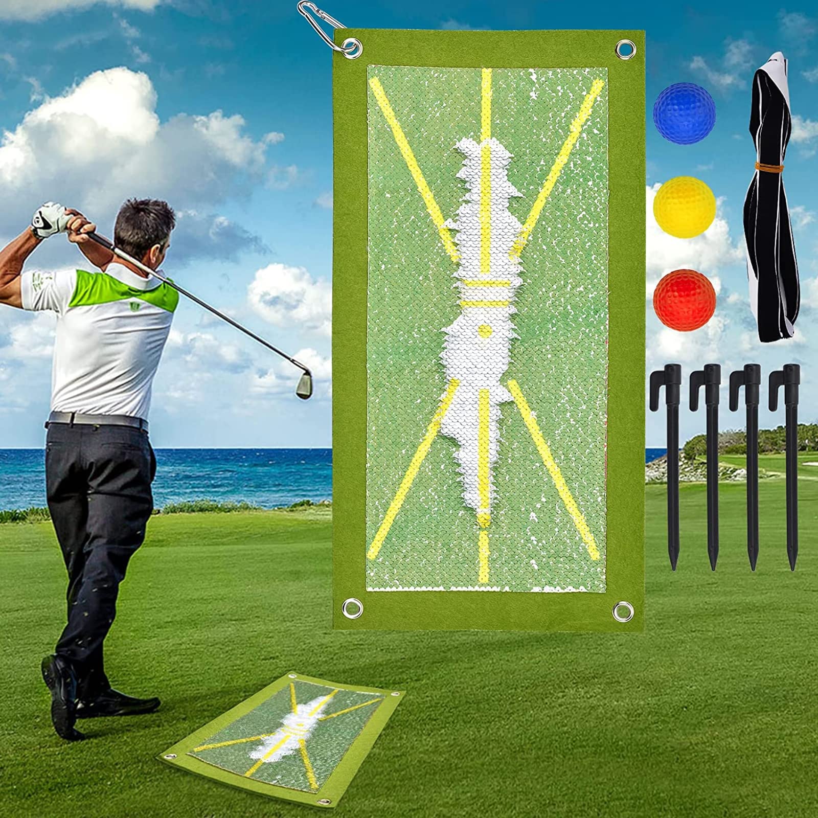 LuVlc Golf Training Mat, Golf Swing Path Practice Mat Path Feedback Golf Hitting Mat for Indoor/OutdoorAnalysis Swing Path and Correct Hitting Posture Golf Practice Mat