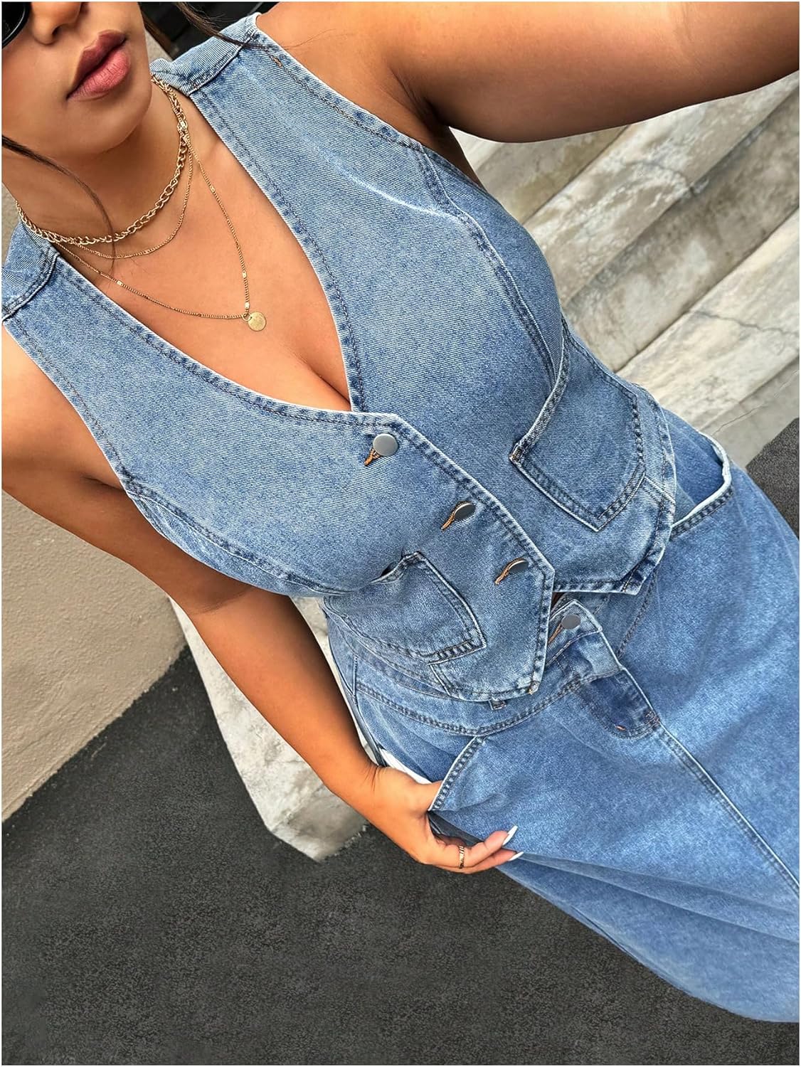 WDIRARA Women's Plus Size Button Down Denim Vest Sleeveless V Neck Jean Jacket Waistcoat - Image 5