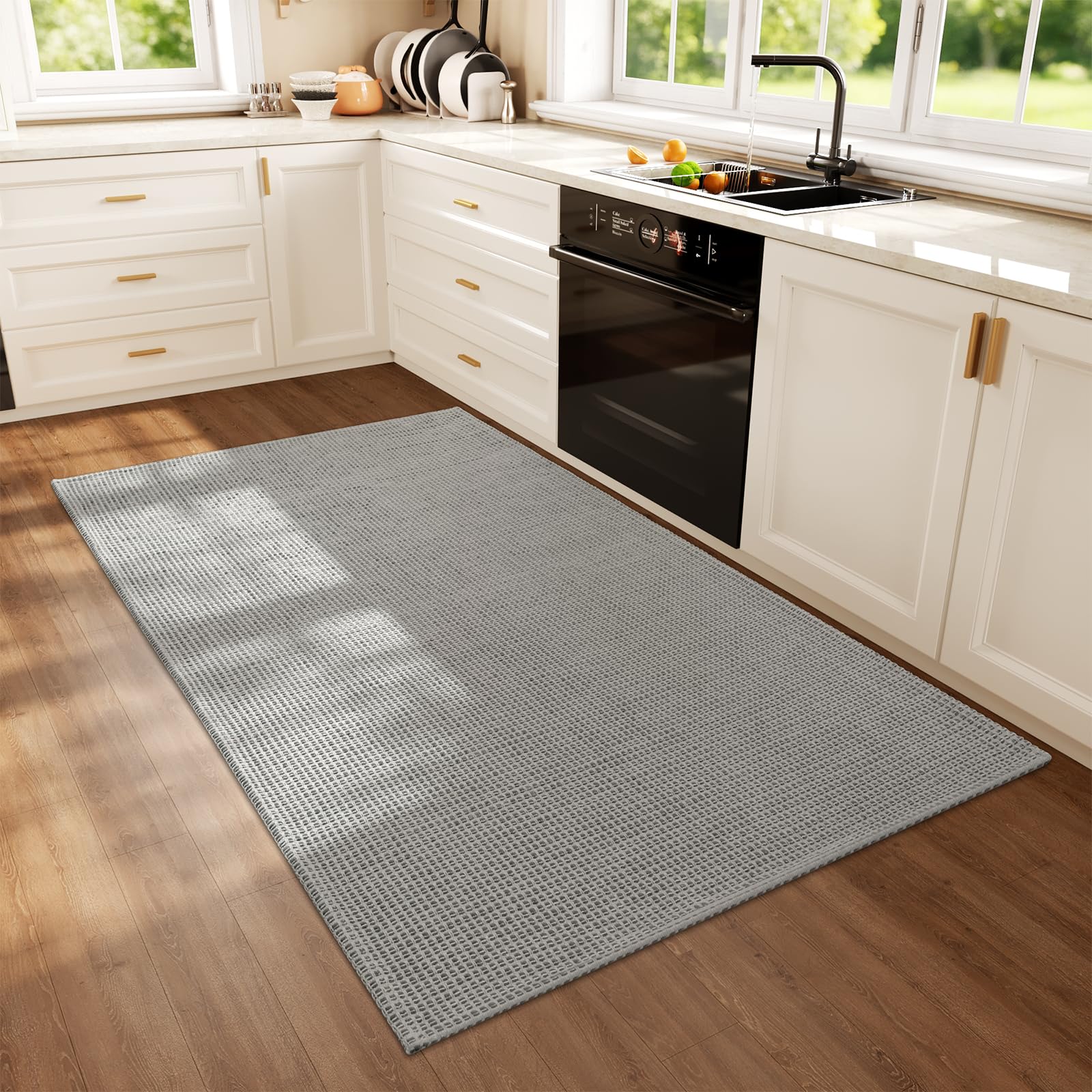 View 1 of ****STOCK PHOTO REFERENCE ONLY****SIZE UNKNOWN*****QiCaiJia Indoor Area Rug Low-Profile Kitchen Washable Entry Rug,3x5ft,Grey