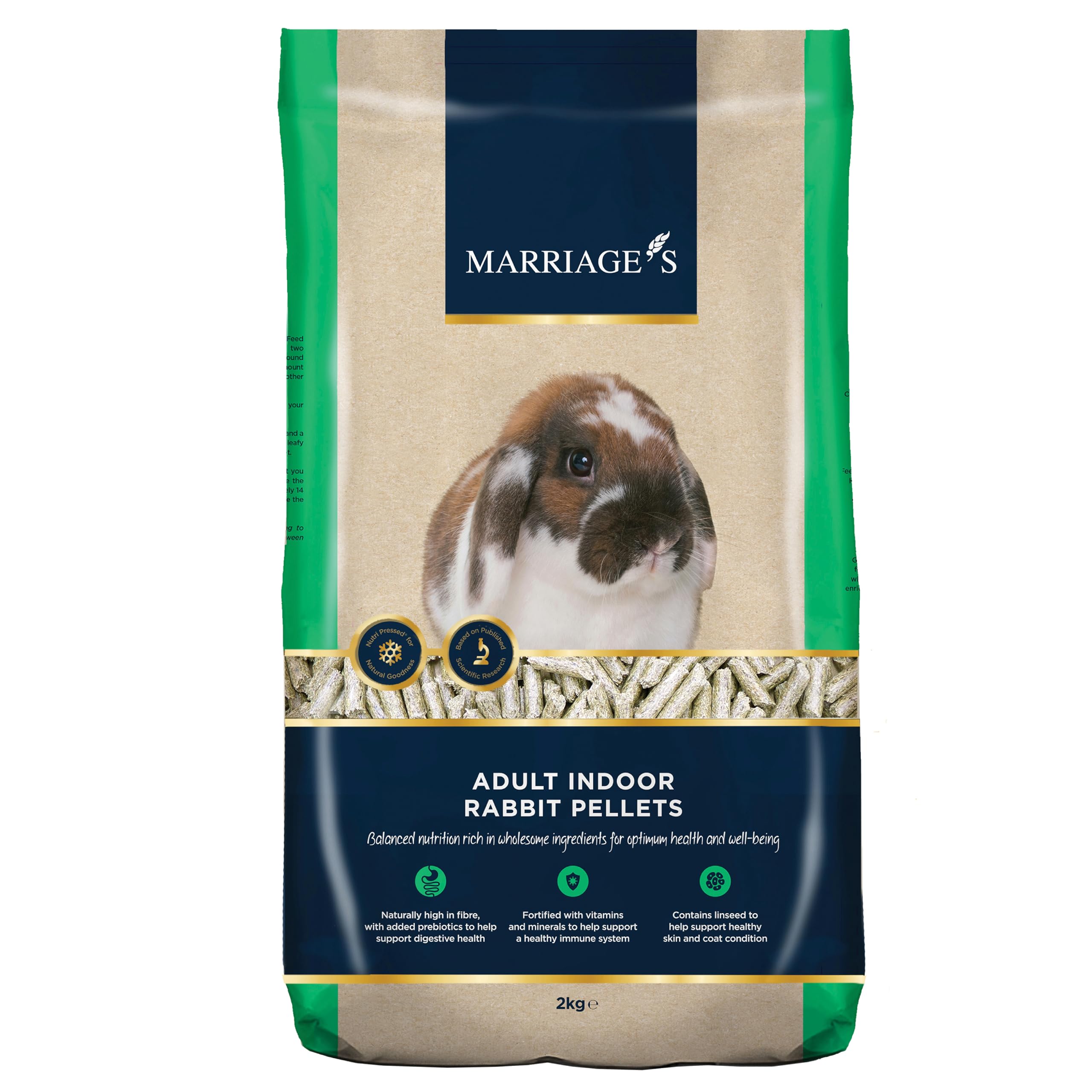 Marriageâ€™s - Indoor Rabbit Food, Pellets for a Healthy Weight and Immune System, Adult and Baby Rabbit Food with Sunflower Seed, 100% Nutri Pressed, Suitable for 20 Weeks and Older (2kg)