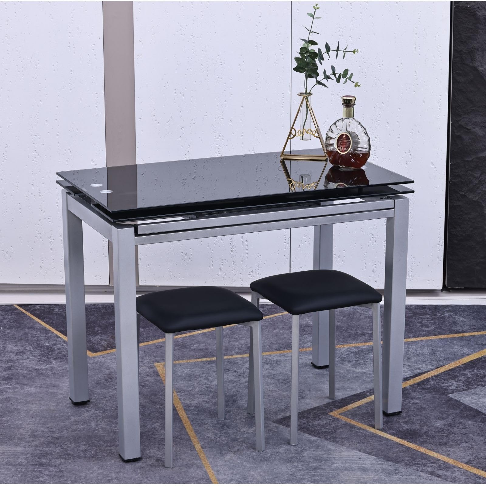 Lote de 2 Banquetas Cocina - Taburete Bajo con Estructura Metálica Gris Epoxi y Asiento de Madera de DM con Espuma, Acabado en Poliéster - Colores Blanco y Negro, 32x32x45 cm (Negro)