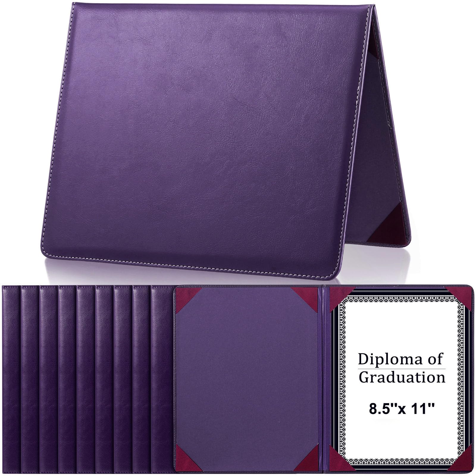Tenare Lot de 10 porte-certificats en cuir synthétique - 21,6 x 27,9 cm - Noir, rouge, bleu, violet - Pour diplôme, concours de bienfaisance - Pour remise de diplôme, concours de bienfaisance
