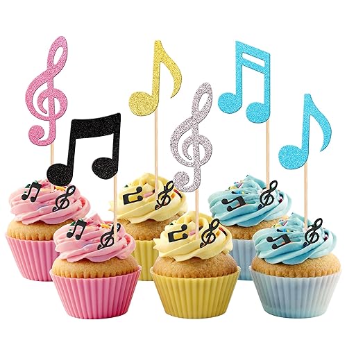 36 piezas de notas musicales para cupcakes, símbolos musicales con purpurina, para música rock, concierto, tema de baby shower, boda, fiesta de disponible en Yaxa Colombia