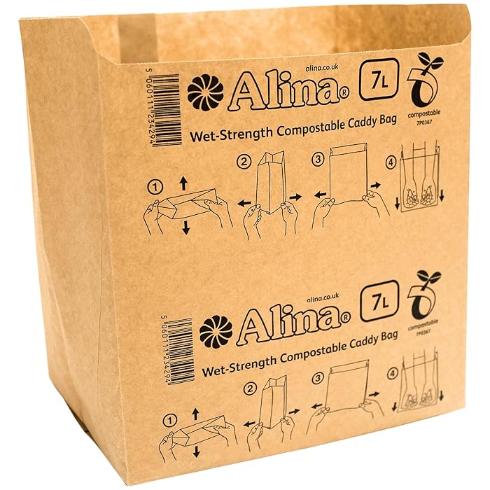 Buy Alina 150 x 6L to 8L Compostable Paper Caddy Bin Bag/Food Waste Bin