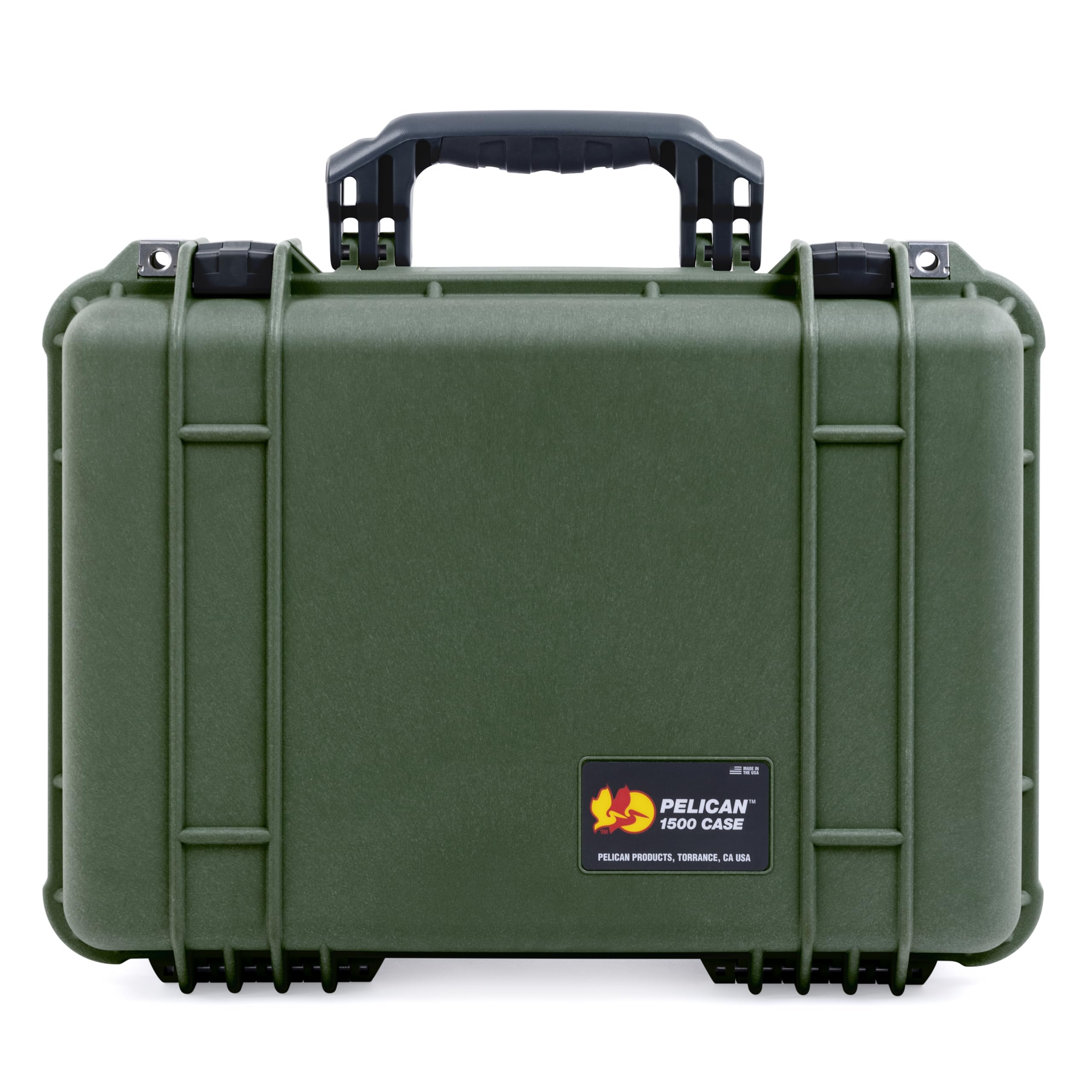 ColorCase Pelican 1500 Case OD Green - Medium Size Waterproof Case with TrekPak Divider & Computer Lid Organizer - Black Handles & Latches