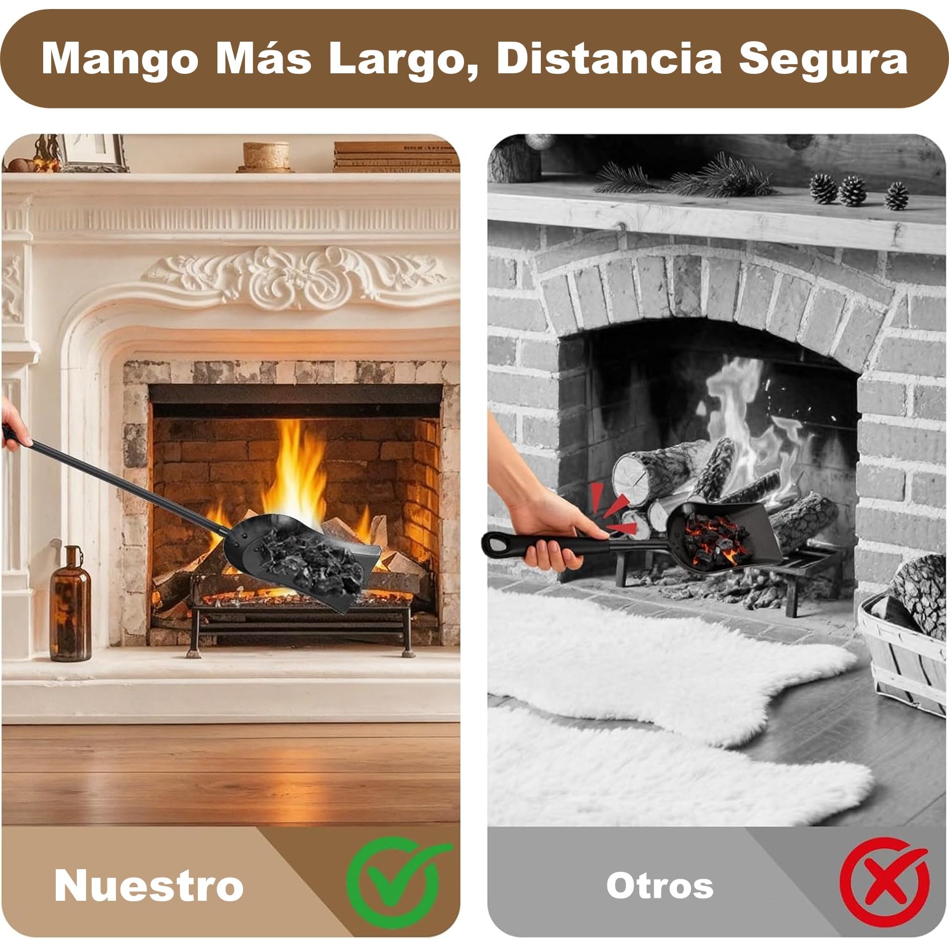 Amagabeli 67,3 cm Pala de Ceniza de Chimenea Pala de Chimenea de Acero de Calibre Pesado Pala de jardín Herramienta de Chimenea Individual Hoguera Pala de carbón Negro