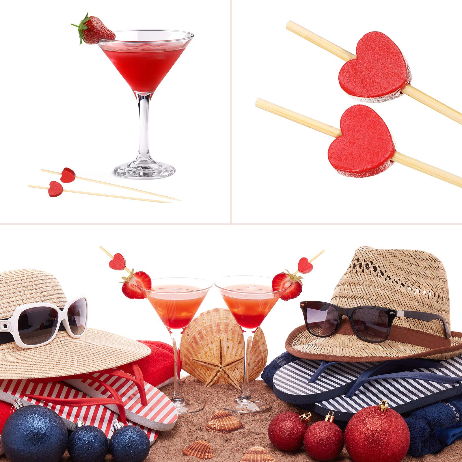 Patelai 300 Valentine's Day Heart Cocktail Picks Handmade Cocktail Toothpicks 4.7 Inch Heart Bamboo Garnish Stick Decorative Appetizer Fruit Sticks For Valentine's Day Mother's Day Festival Party - View #6