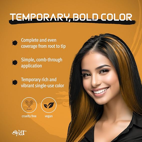 Splat Mango Mash 1 Wash Temporary Hair Dye, 1.5 oz. Single Application, Comb Applicator and Quick Dry Formula, Easily Washes Out, Vegan & Cruelty Free Temporary Hair Color